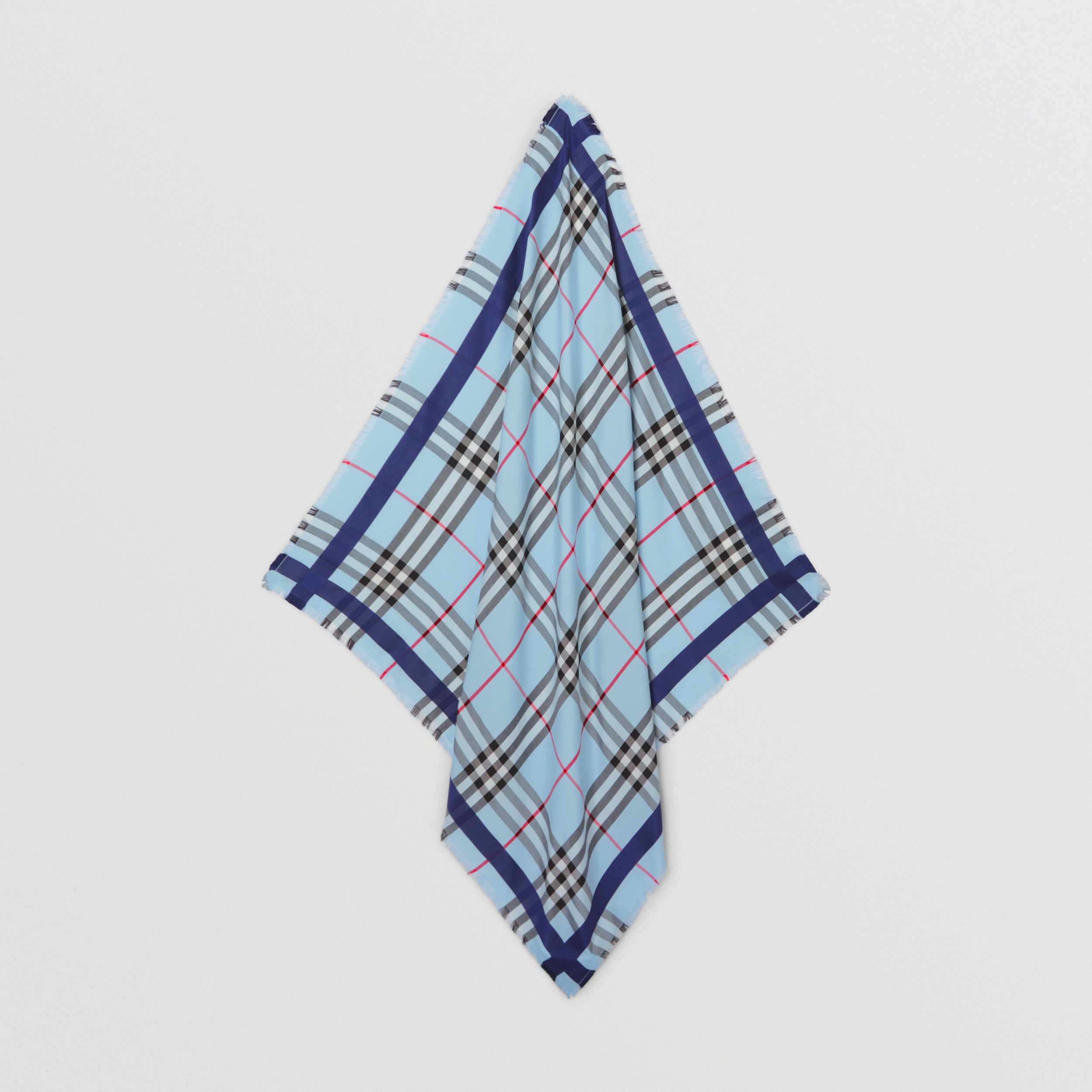 Check Silk Wool Large Square Scarf in Pale Blue | Burberry® Official - 4