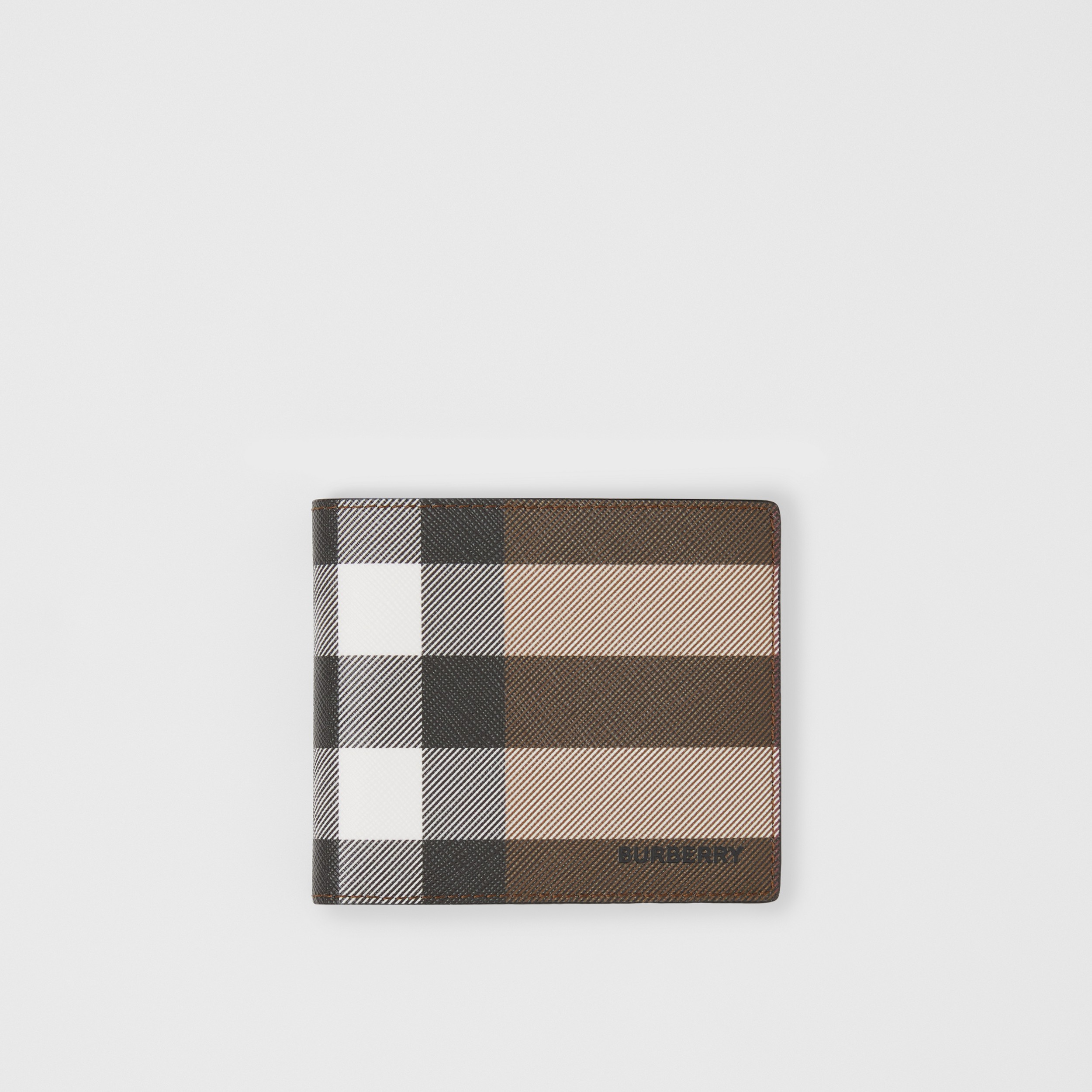 Exaggerated Check and Leather Bifold Wallet in Dark Birch Brown - Men | Burberry® Official - 1