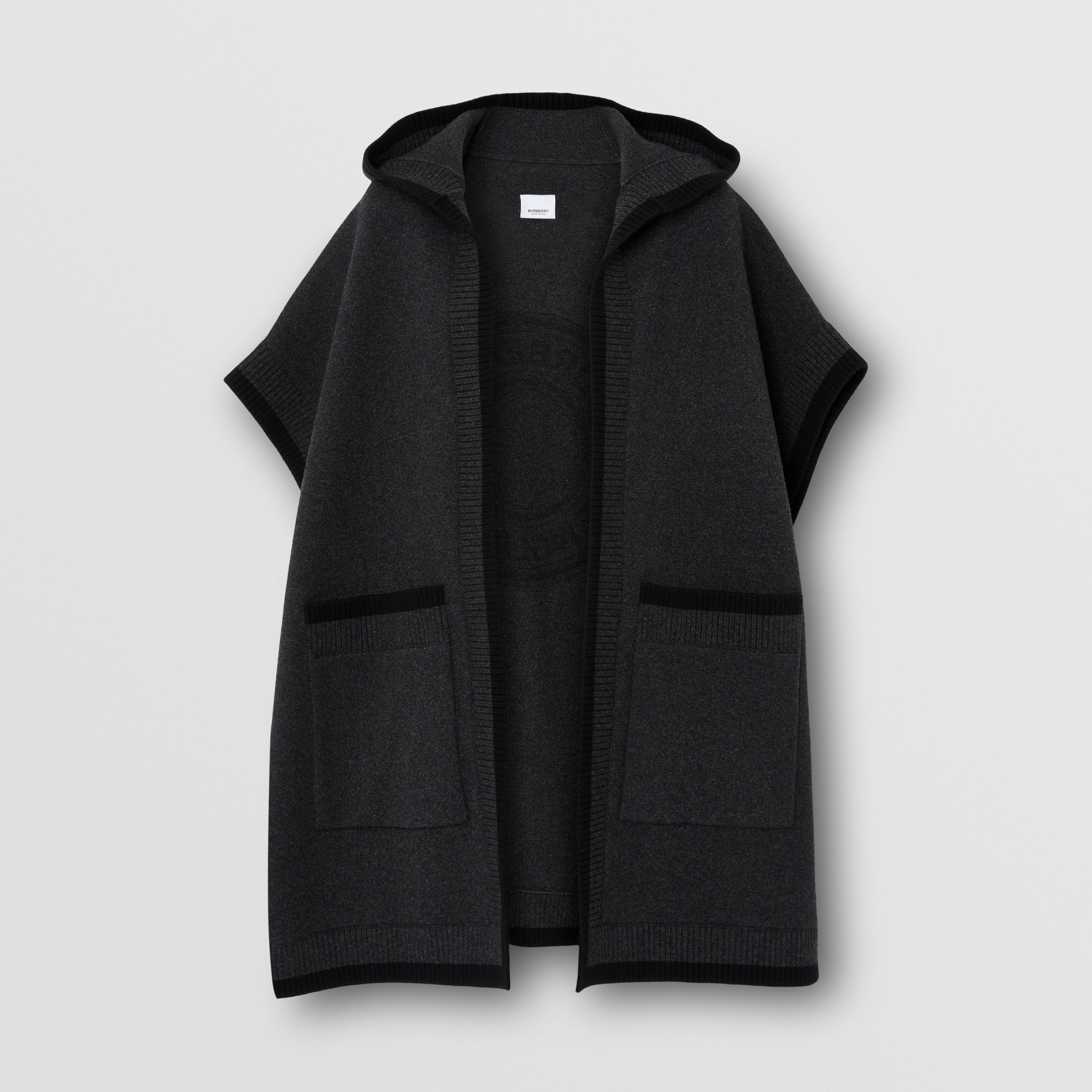Logo Graphic Wool Cashmere Jacquard Hooded Cape in Charcoal | Burberry® Official - 4