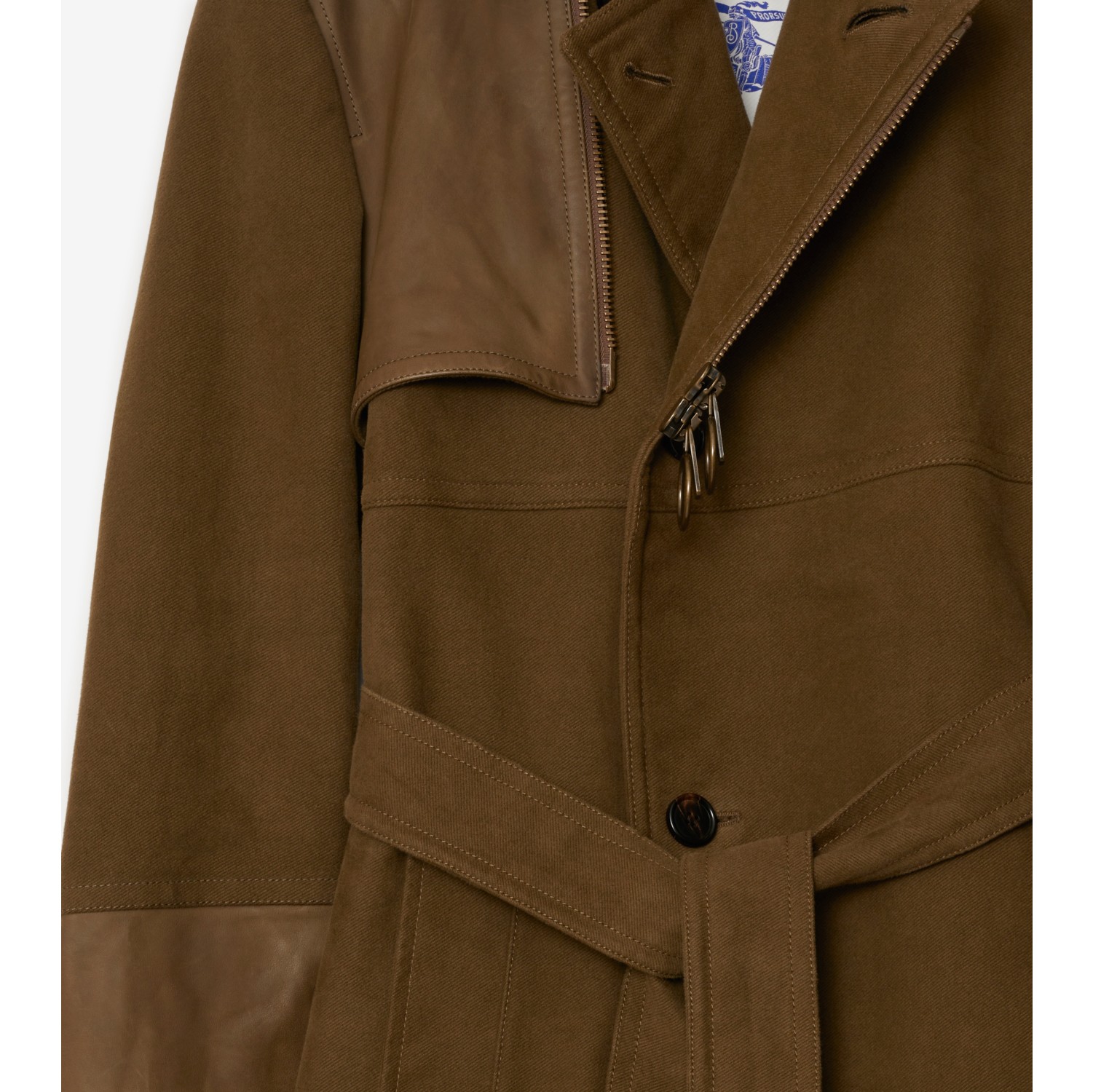 Trench coat longo de couro e algodão