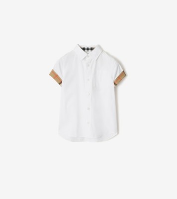 Check Trim Cotton Poplin Shirt in White | Burberry® Official