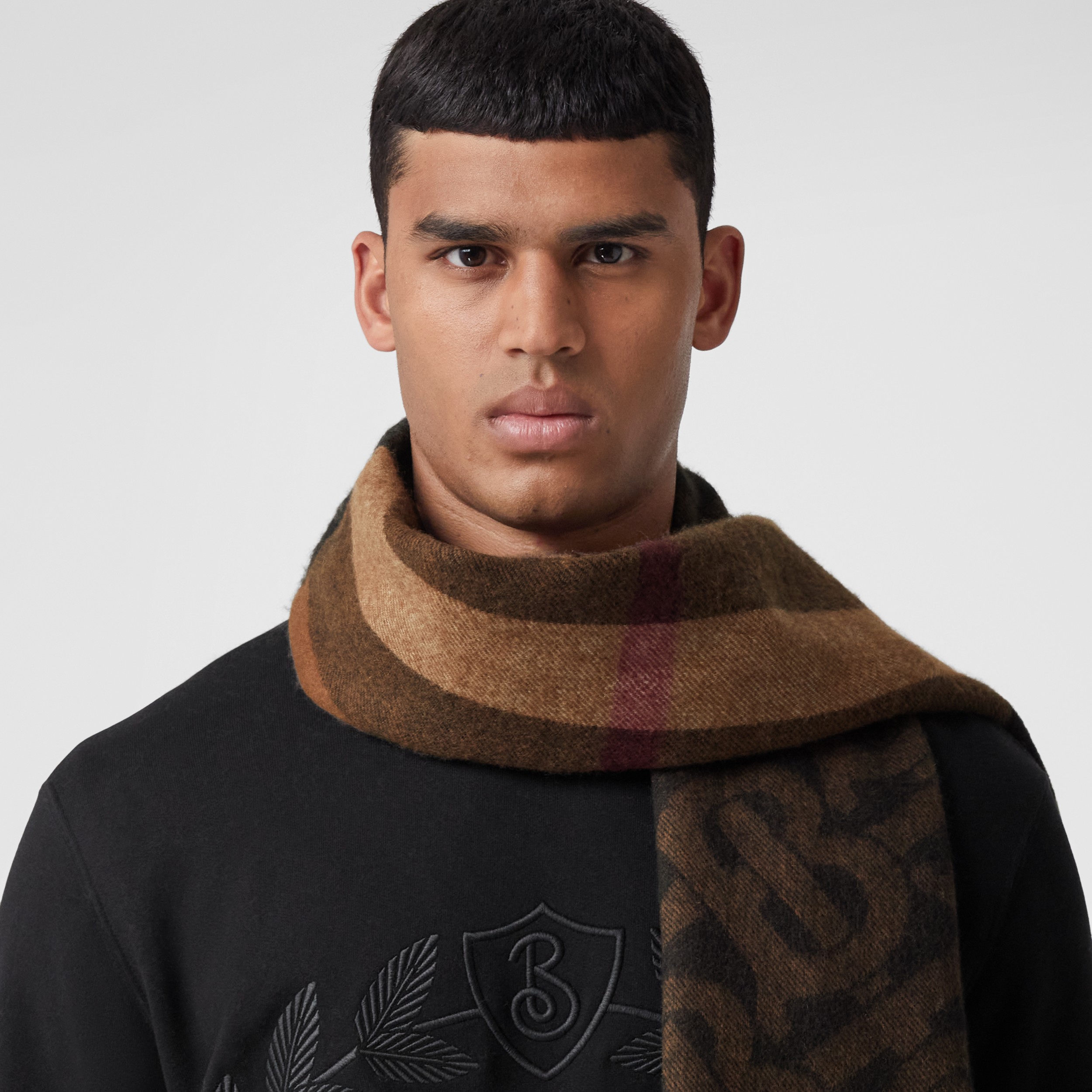 Reversible Check and Monogram Cashmere Scarf in Birch Brown | Burberry ...