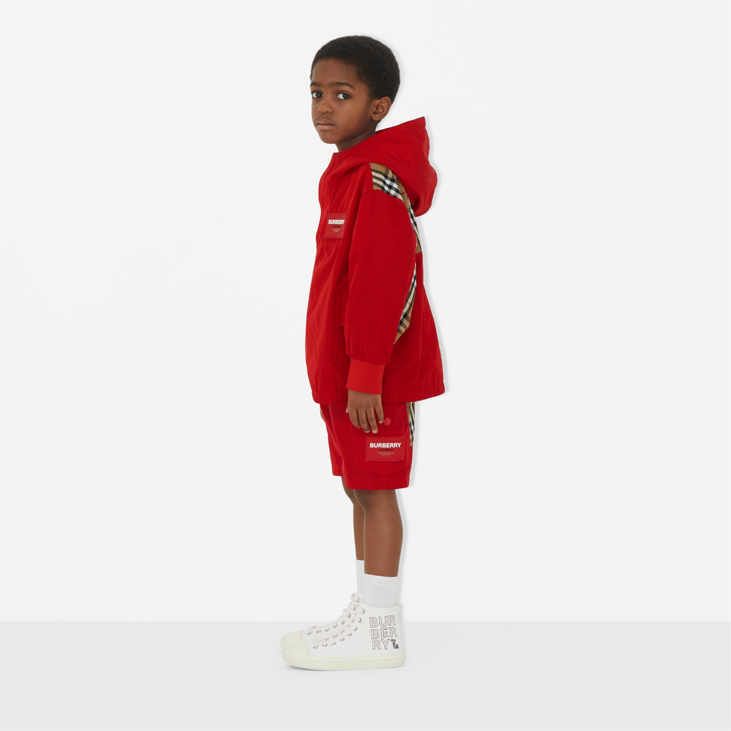 Check Panel Cotton Blend Shorts in Bright Red | Burberry® Official - 3