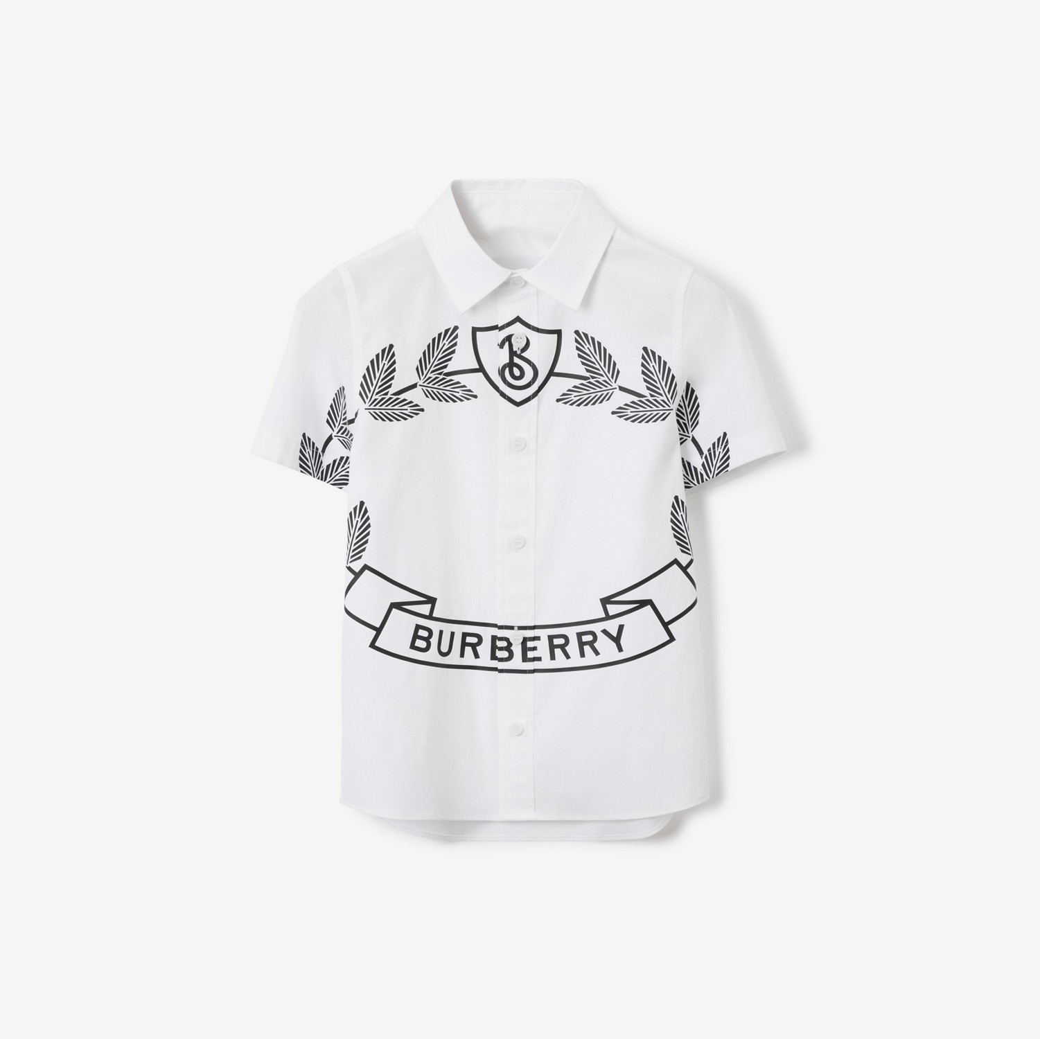 橡树叶徽章弹力棉质衬衫 (白色) | Burberry® 博柏利官网