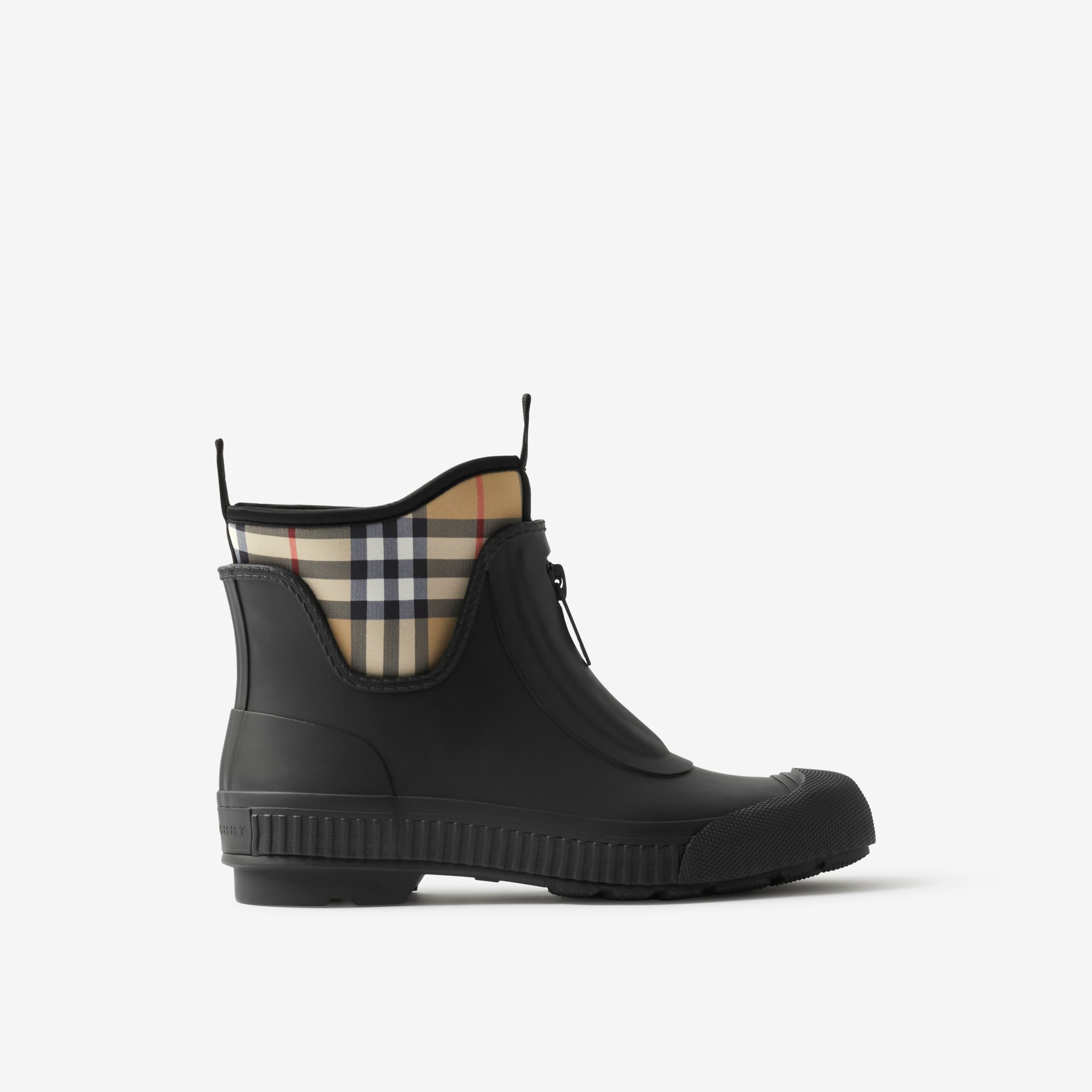 Vintage Check Neoprene and Rubber Rain Boots in Black/archive Beige - Women  | Burberry® Official