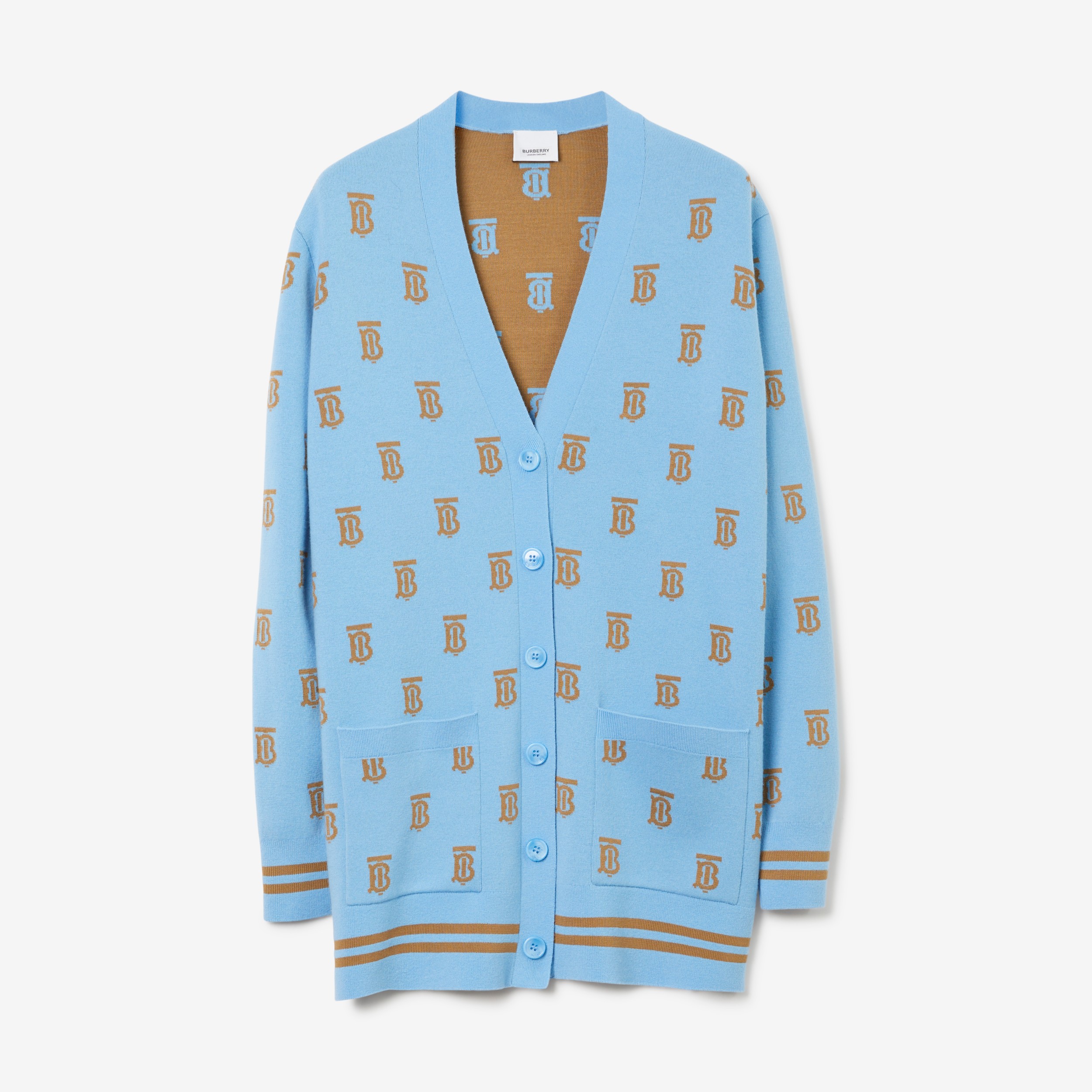 Monogram Wool Silk Blend Oversized Cardigan in Foxglove Blue - Women | Burberry® Official - 1