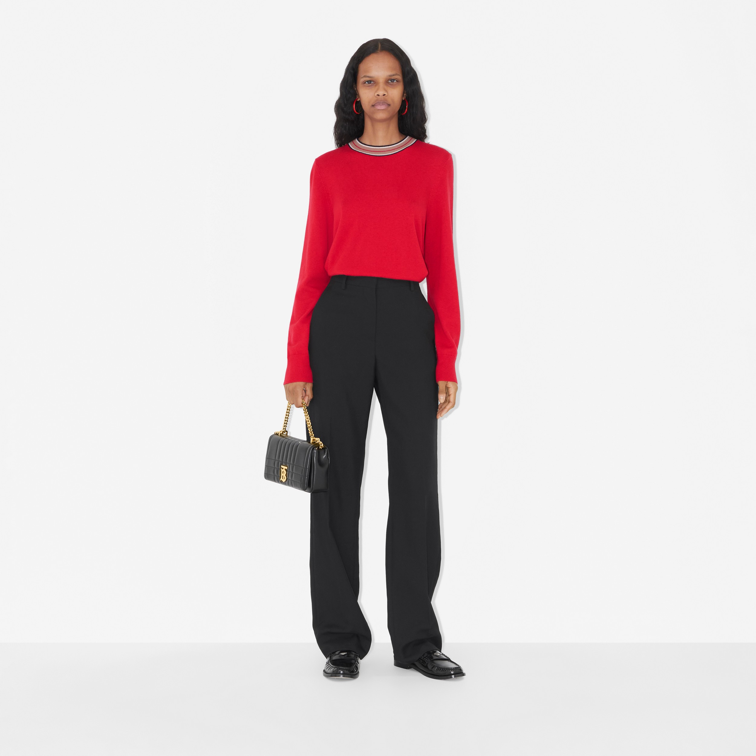 Suéter de cashmere com detalhe de listras (Vermelho Intenso) - Mulheres | Burberry® oficial - 2