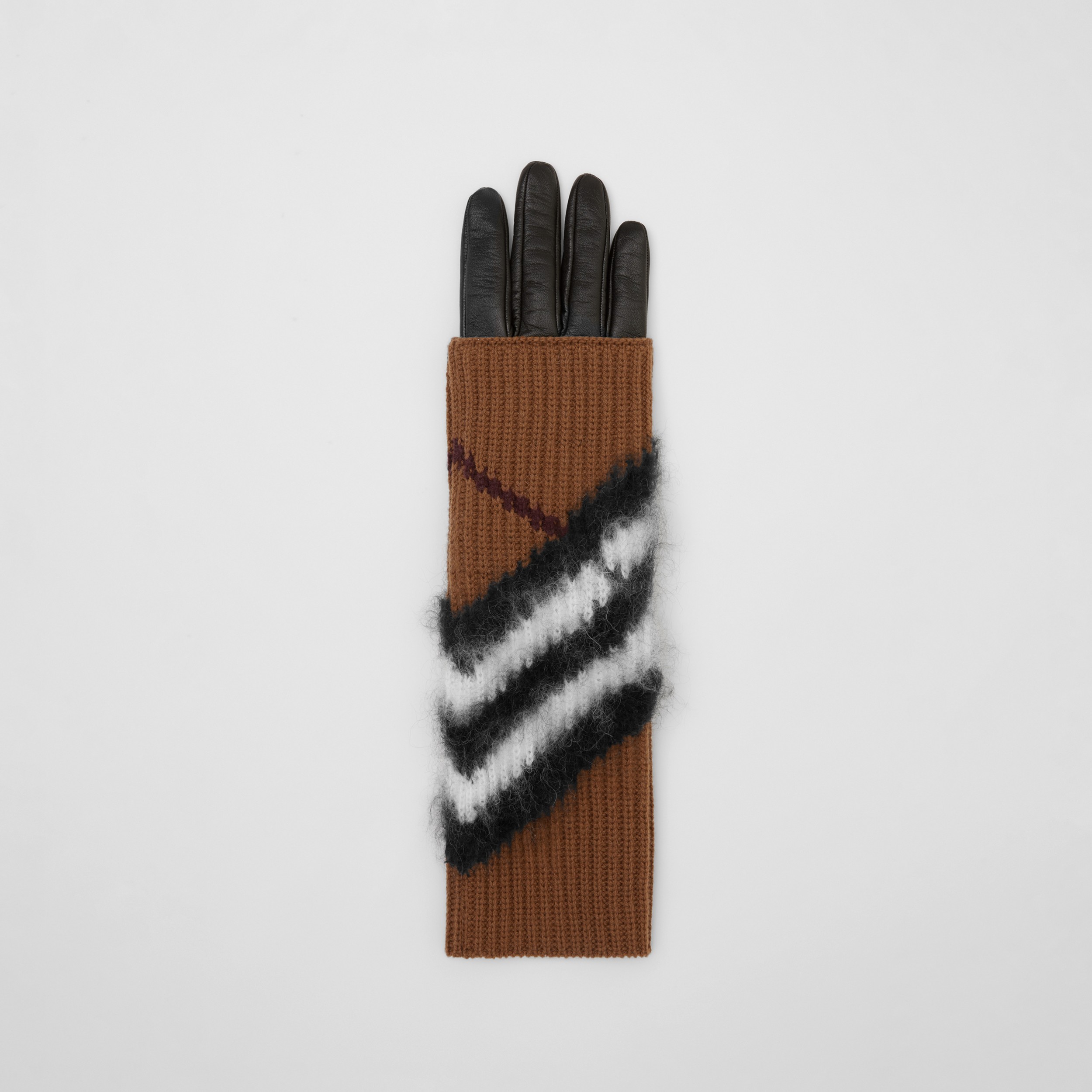 Chevron Check Overlay Leather Gloves in Dark Birch Brown | Burberry® Official - 3