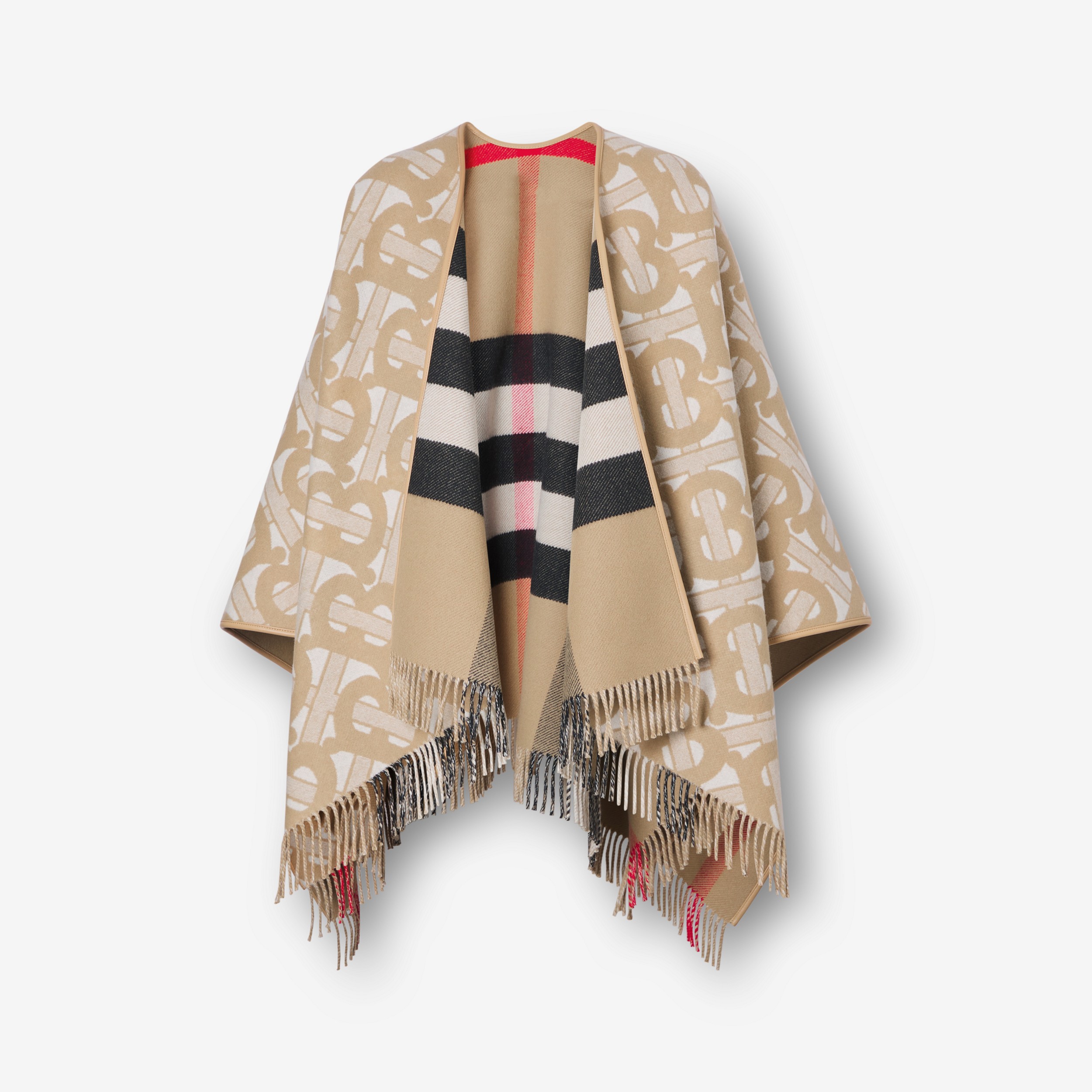 Monogram Wool Cashmere Reversible Cape in Archive Beige | Burberry® Official - 1