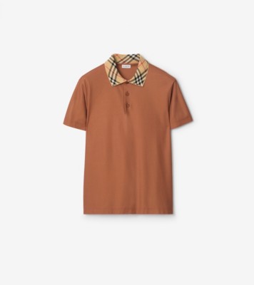 Check Collar Cotton Polo Shirt in Ginger brown - Men | Burberry