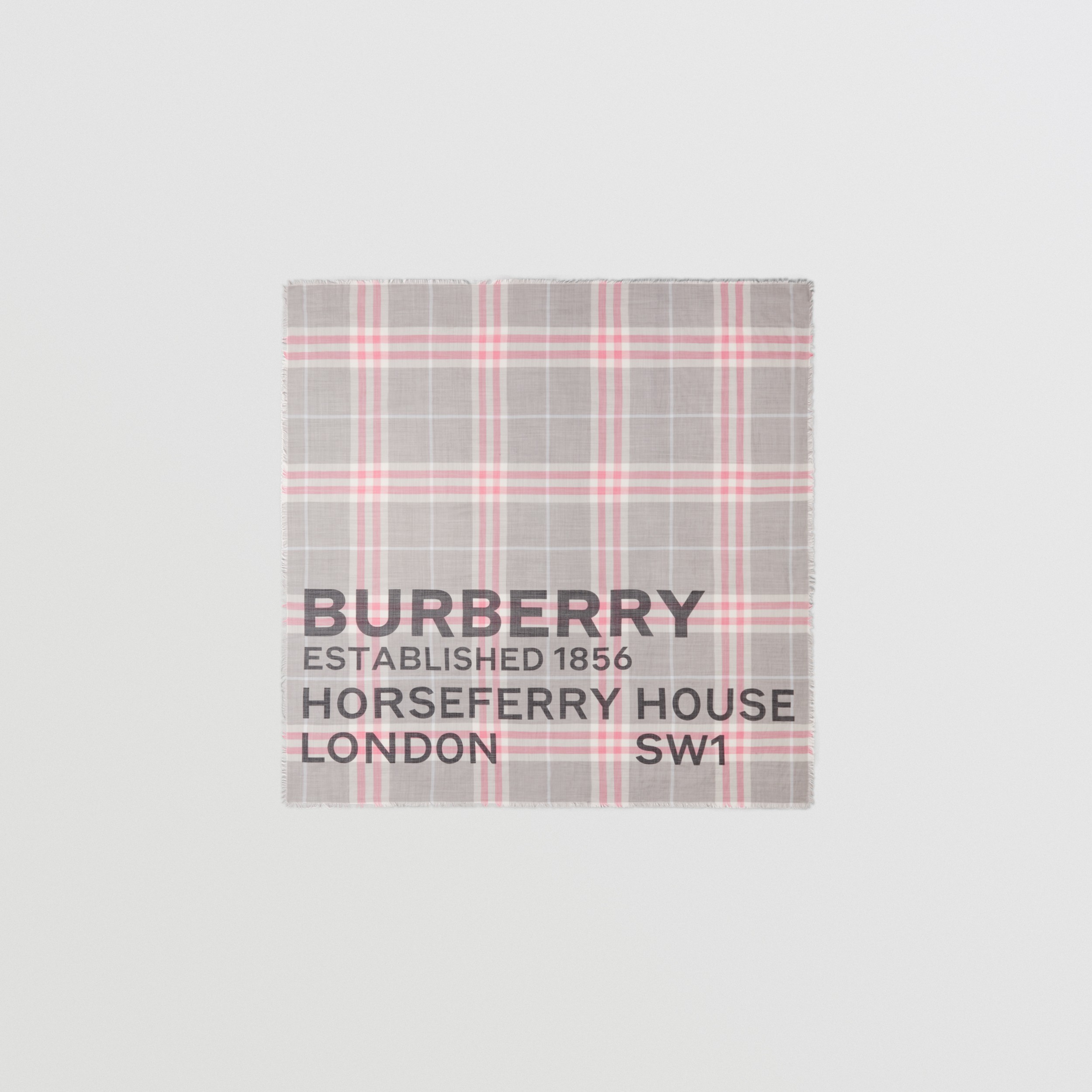 Horseferry Print Check Wool Silk Large Square Scarf in Pale Grey/pale Pink | Burberry® Official - 1
