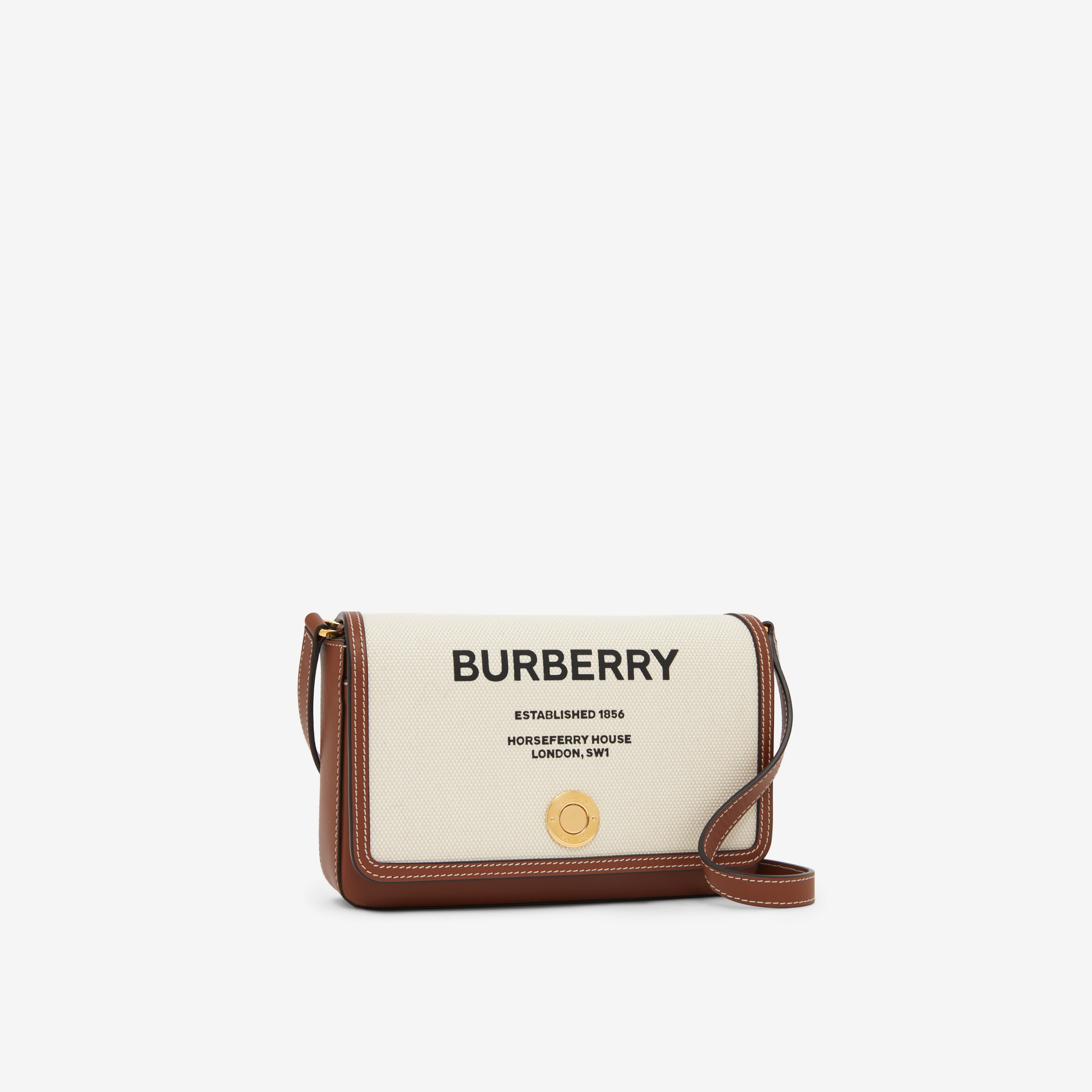 Bolsa Note de lona com estampa Horseferry e couro - Mini (Natural/canela) - Mulheres | Burberry® oficial - 2
