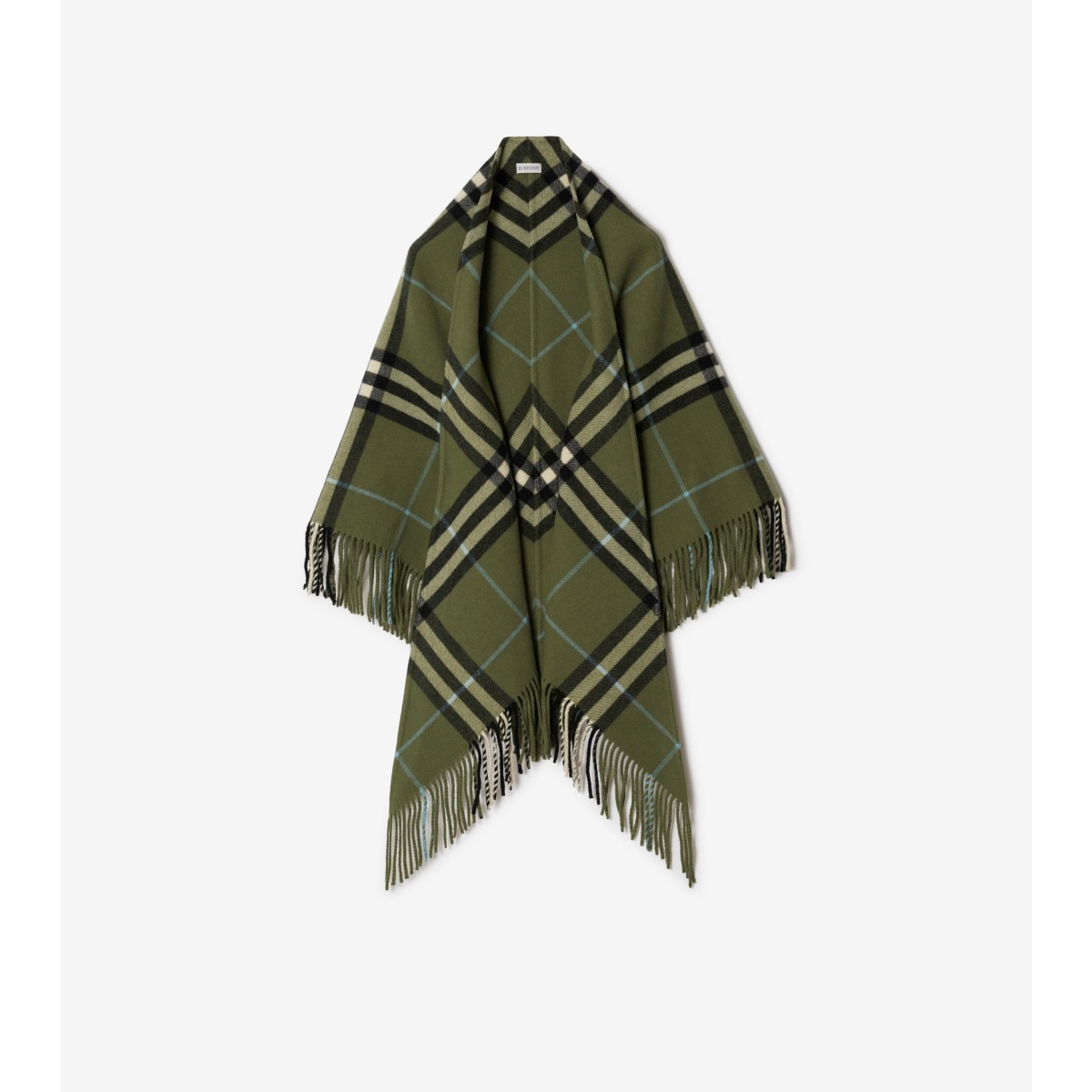 Shop Burberry Check Wool Cape In Shrub