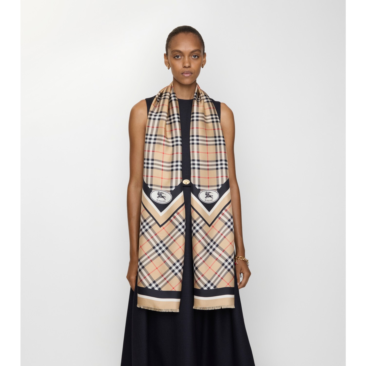 Check Knight Stamp Silk Scarf