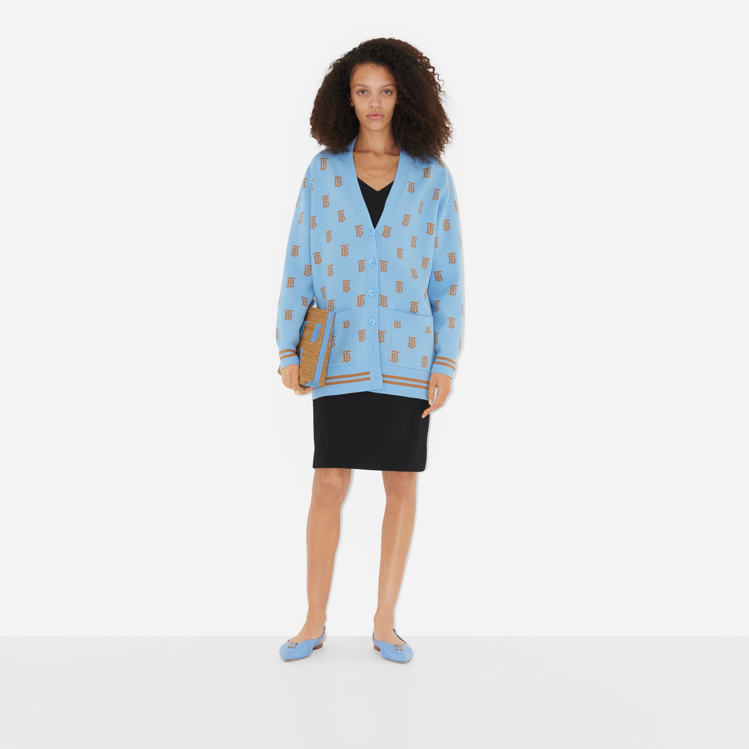 Monogram Wool Silk Blend Oversized Cardigan in Foxglove Blue - Women | Burberry® Official - 2