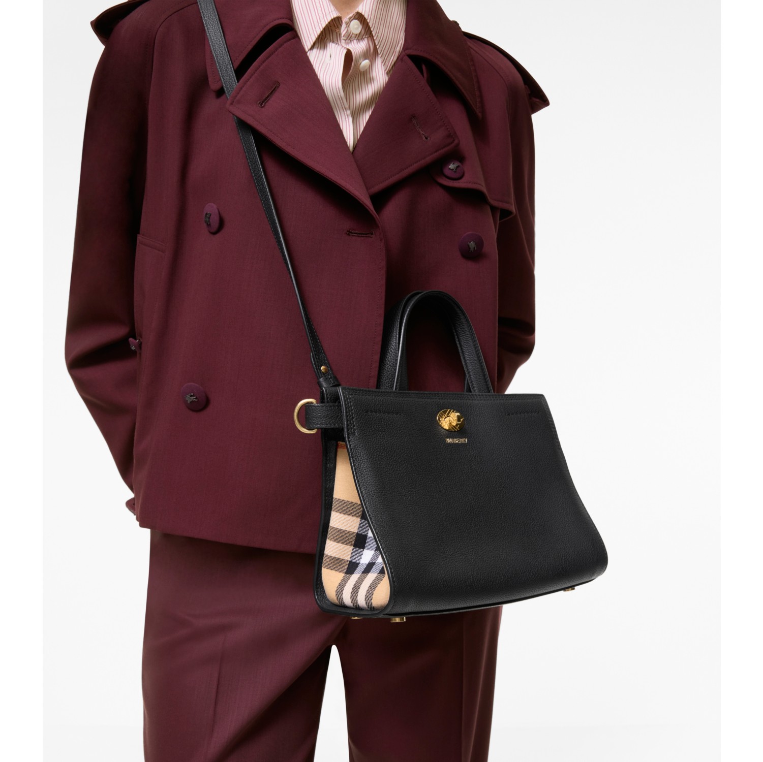 Mini Cotswolds Check Tote in Black - Women, Leather | Burberry® Official
