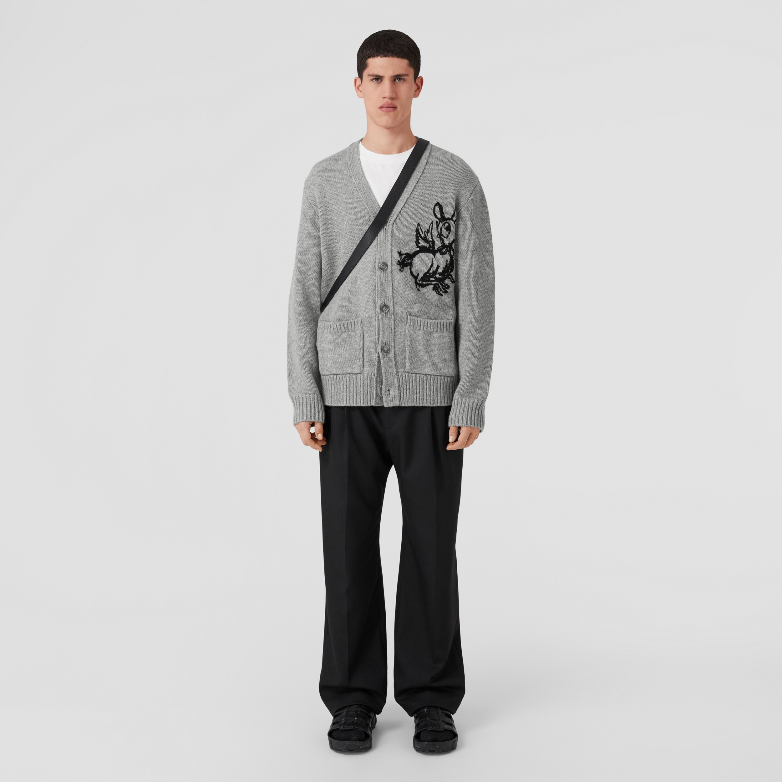 Cardigan in lana e cashmere con grafica cervo (Grigio Tuono Scuro) - Uomo | Sito ufficiale Burberry® - 4