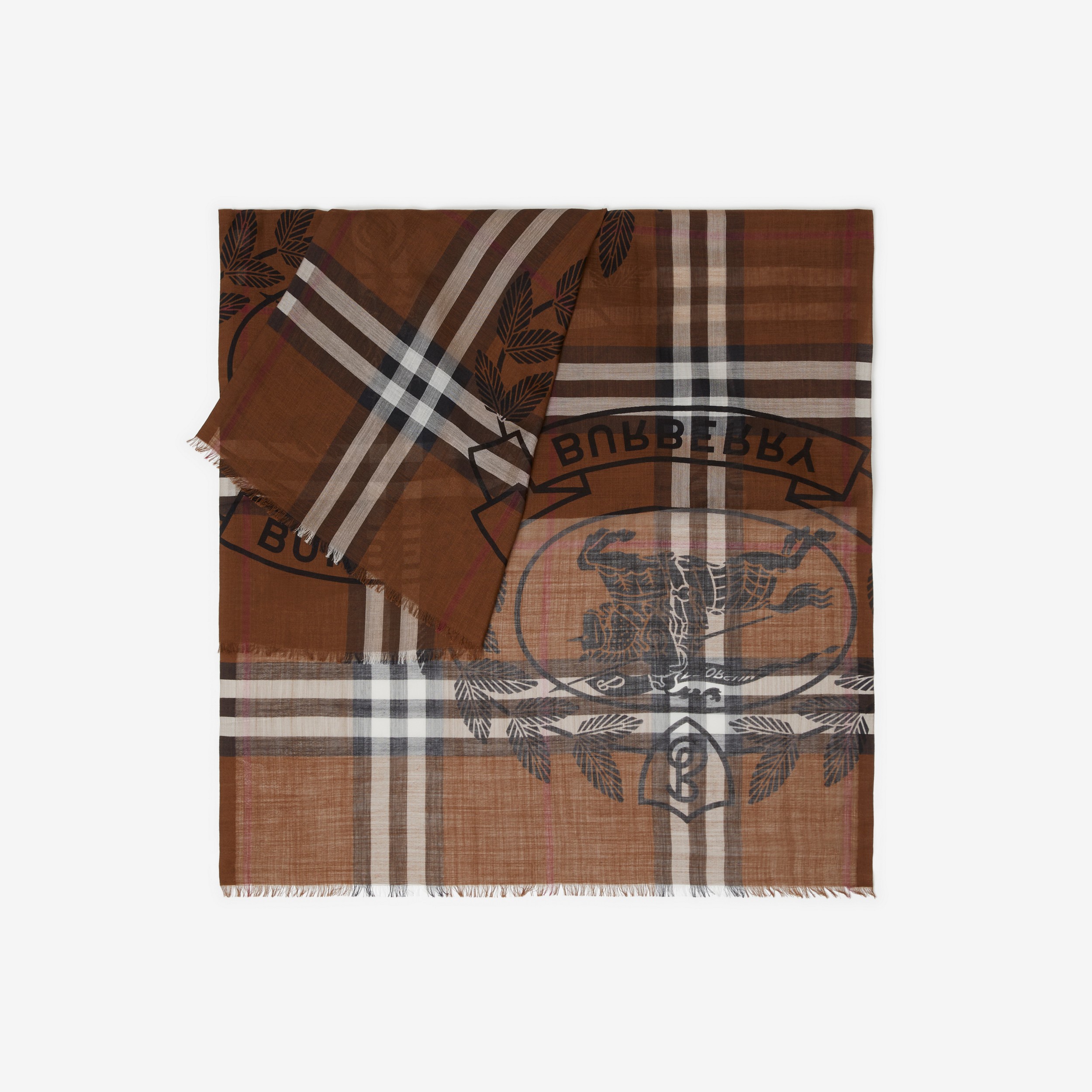 Pañuelo en lana y seda con collage (Marrón Abedul Oscuro) | Burberry® oficial - 3
