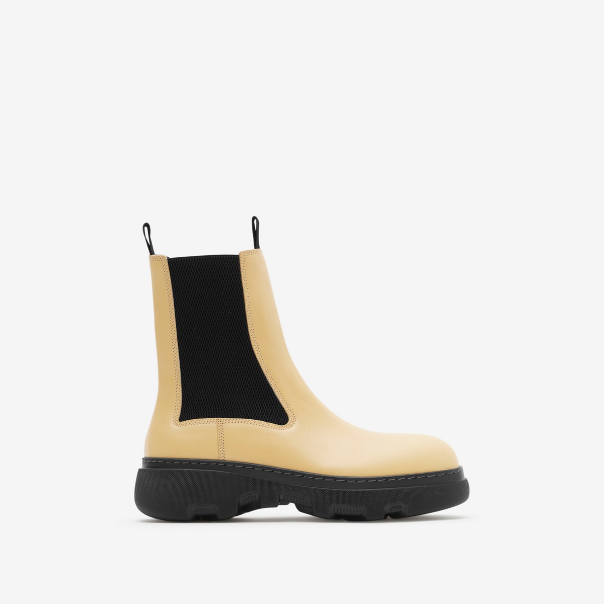 Shop Burberry Leather Creeper Chelsea Boots In Custard