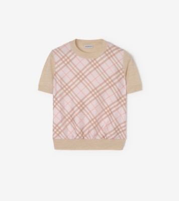Check Panel Wool Silk Top in Quartz pink - Women | Burberry® Official