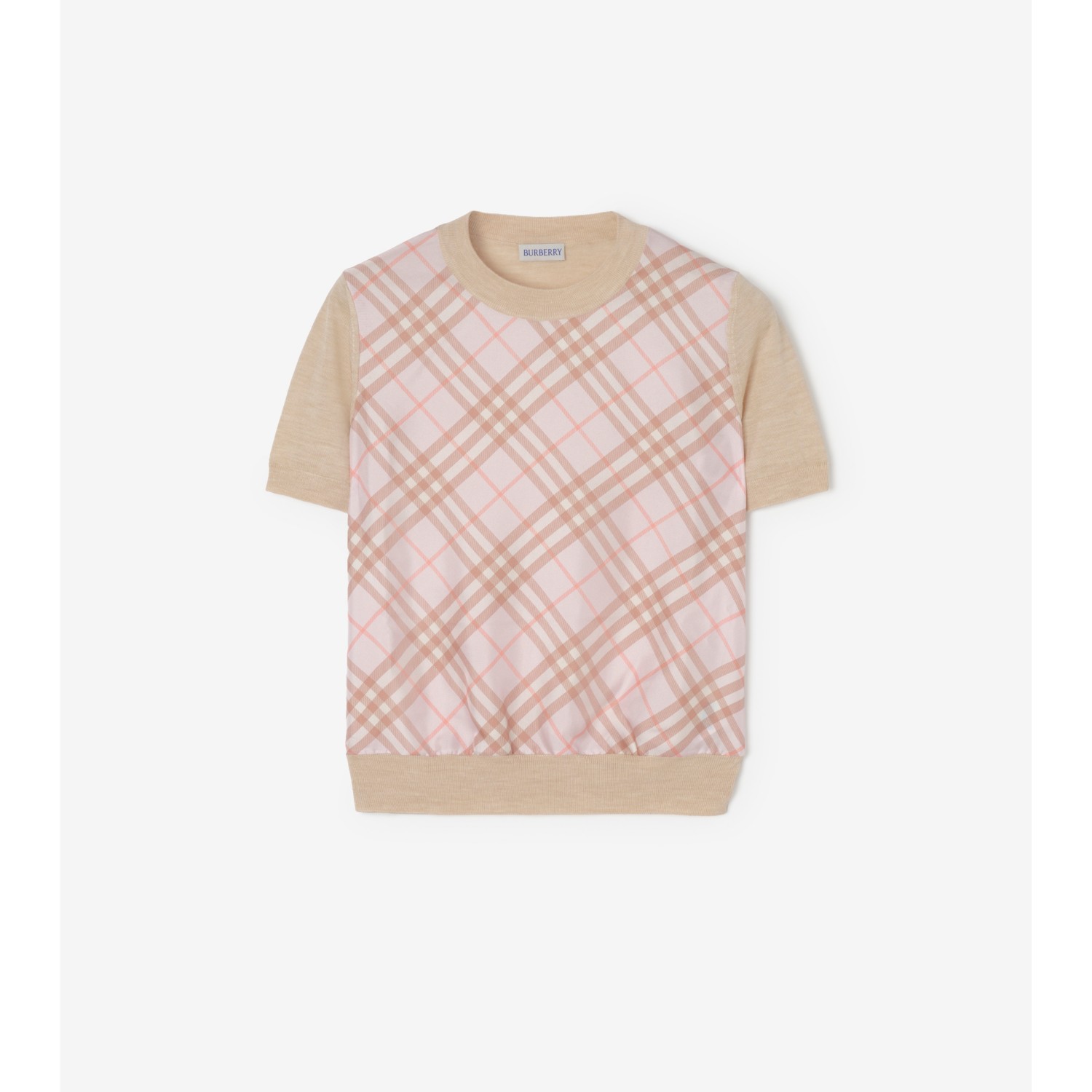 Check Panel Wool Silk T-shirt - thumbnail 4