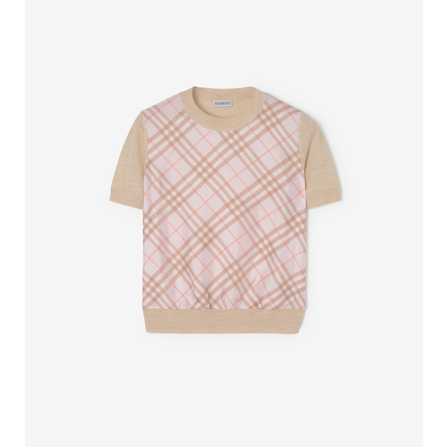 Check Panel Wool Silk Top