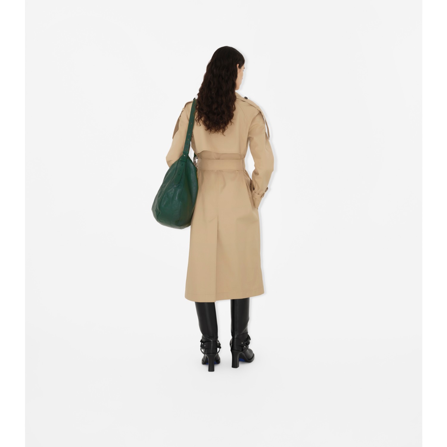 Trench coat largo en gabardina