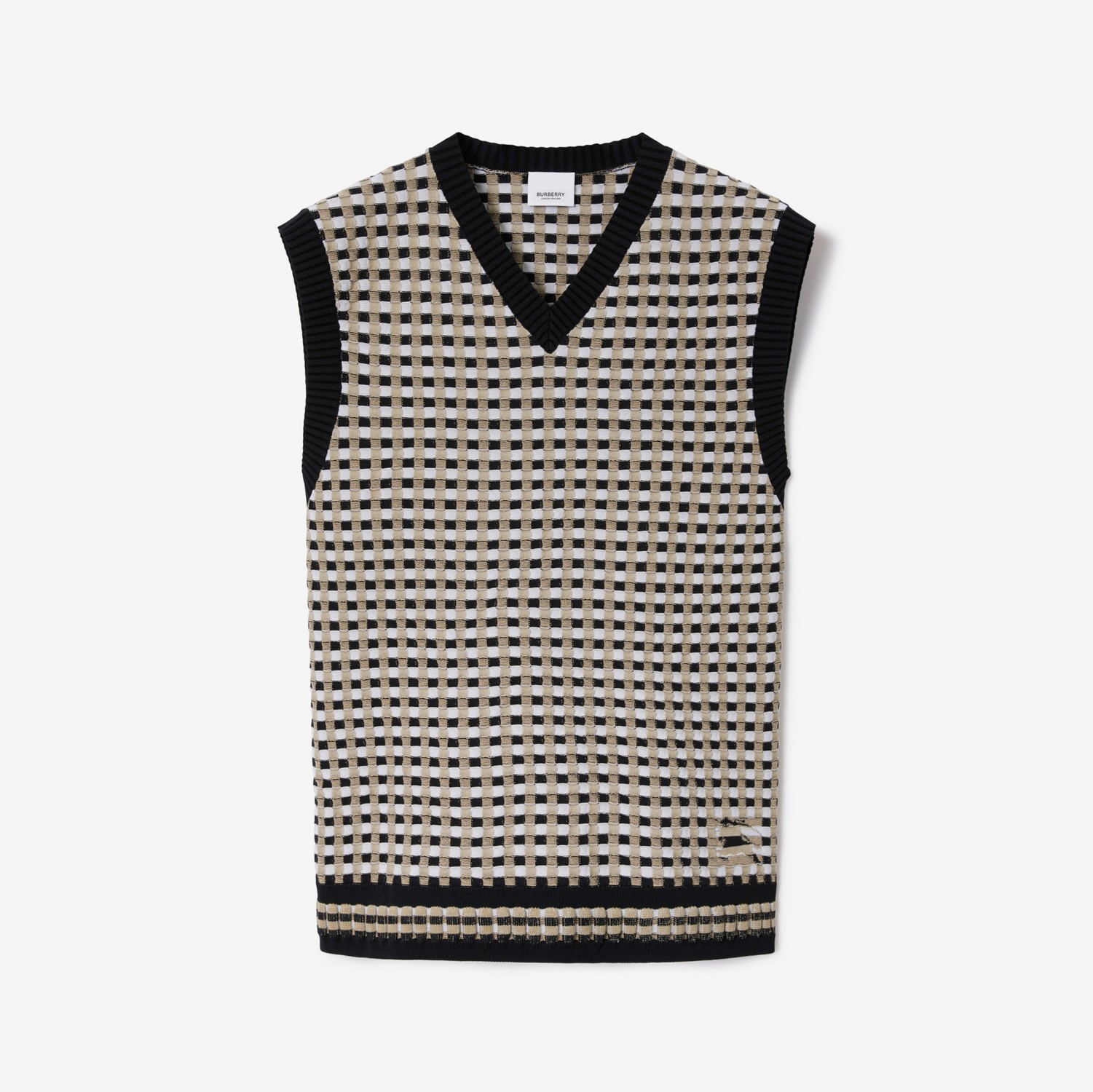 Check Cotton Blend Sweater Vest in Archive Beige - Men | Burberry® Official