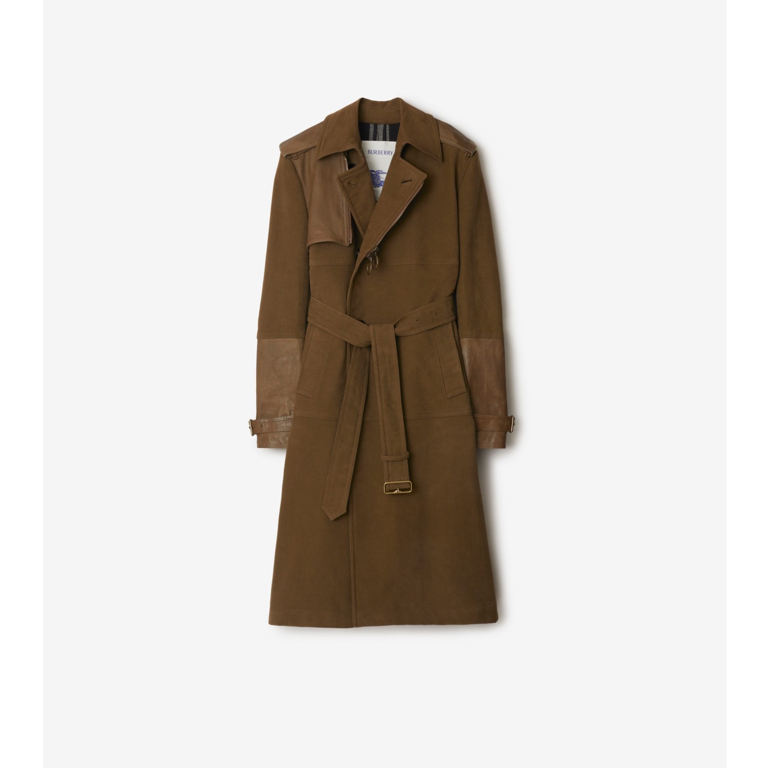 Langer Trenchcoat aus Baumwolle und Leder