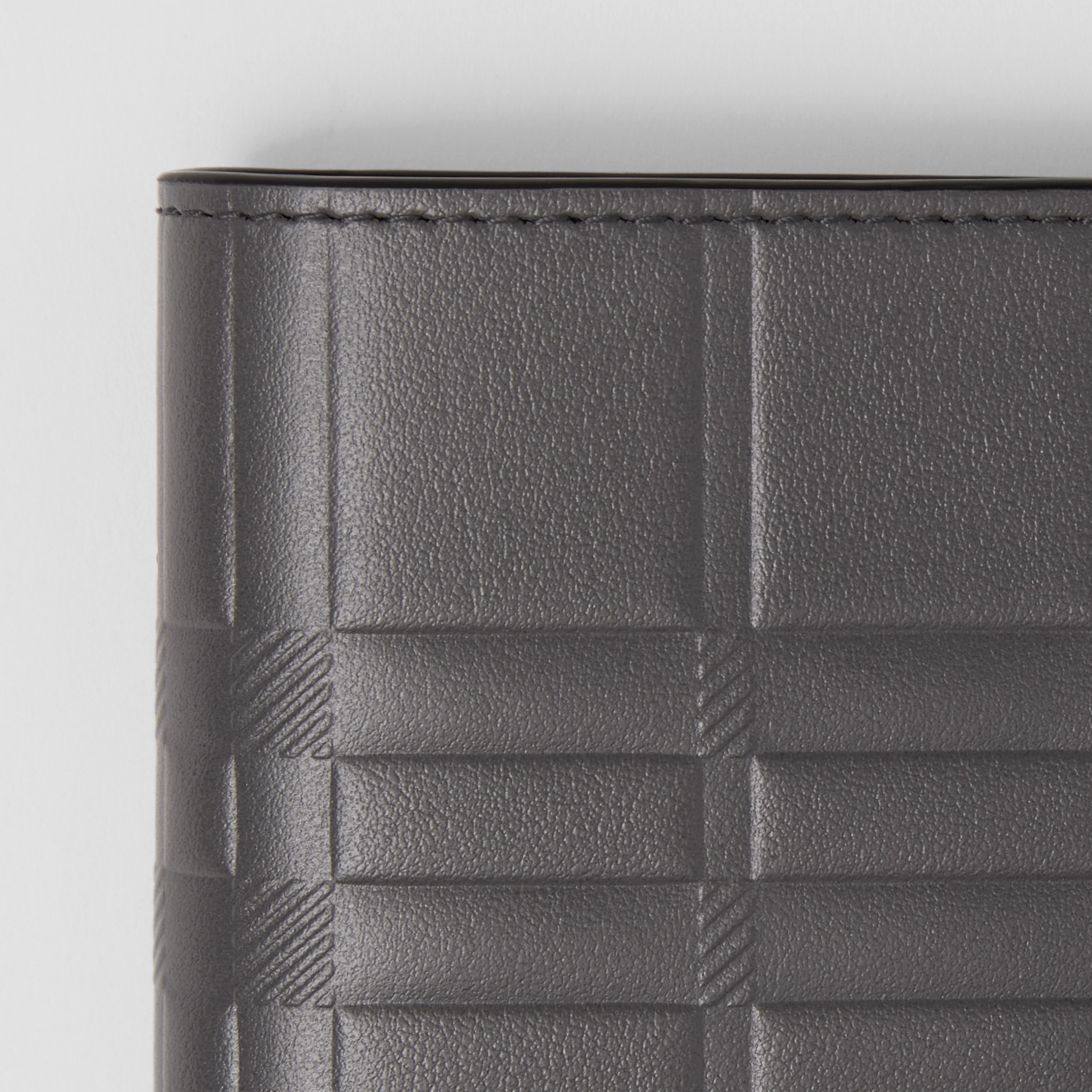Embossed Check Leather Bifold Wallet in Dark Ash Grey - Men | Burberry® Official - 2