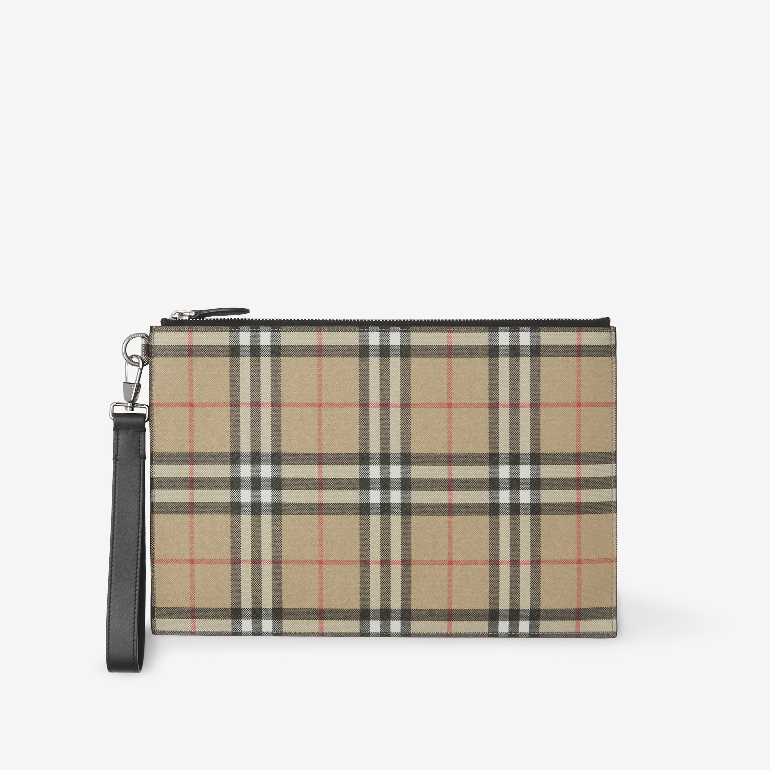 Bolsa pouch com zíper em Vintage Check (Bege Clássico) - Homens | Burberry® oficial - 1