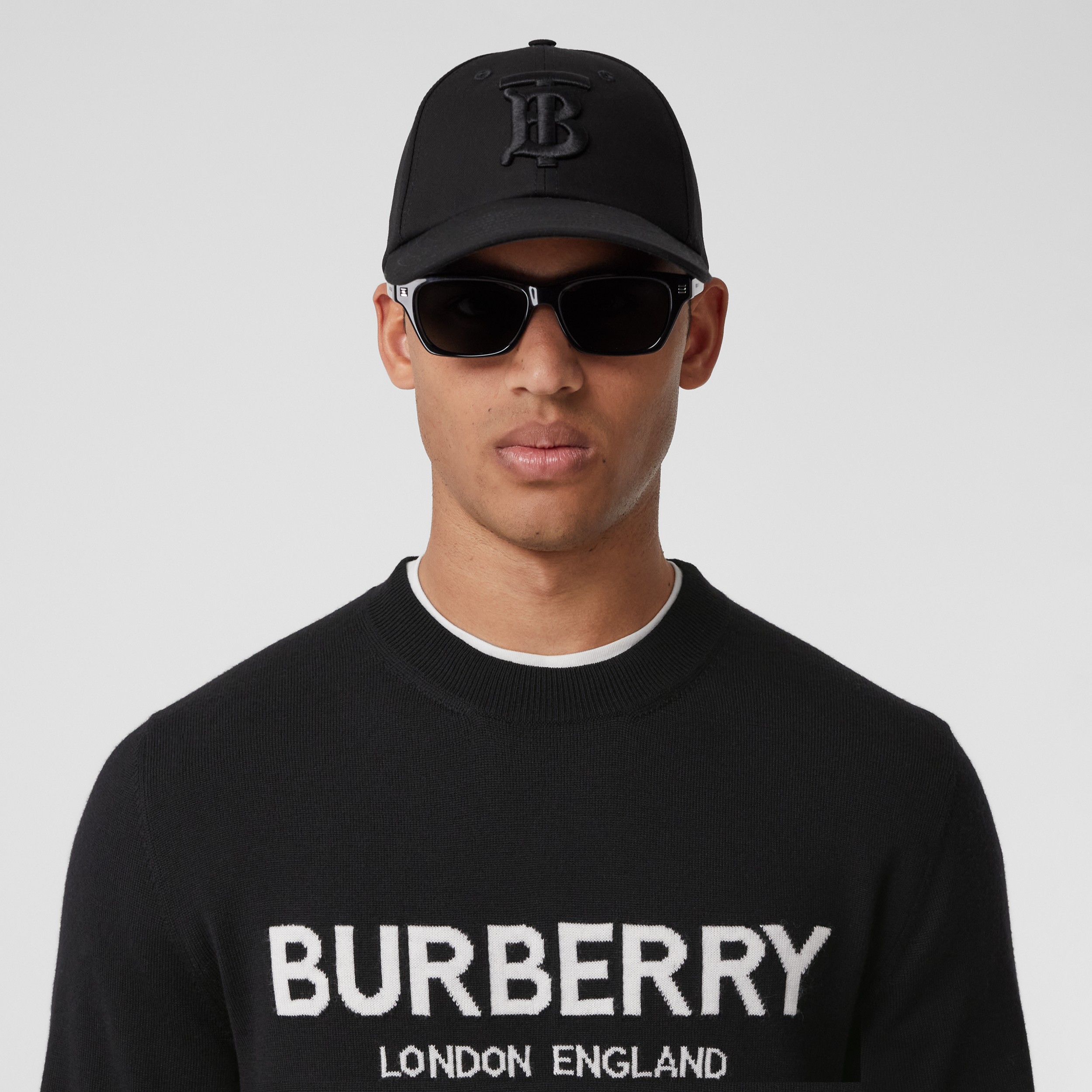 Logo Intarsia Wool Blend Sweater in Black - Men | Burberry® Official - 2