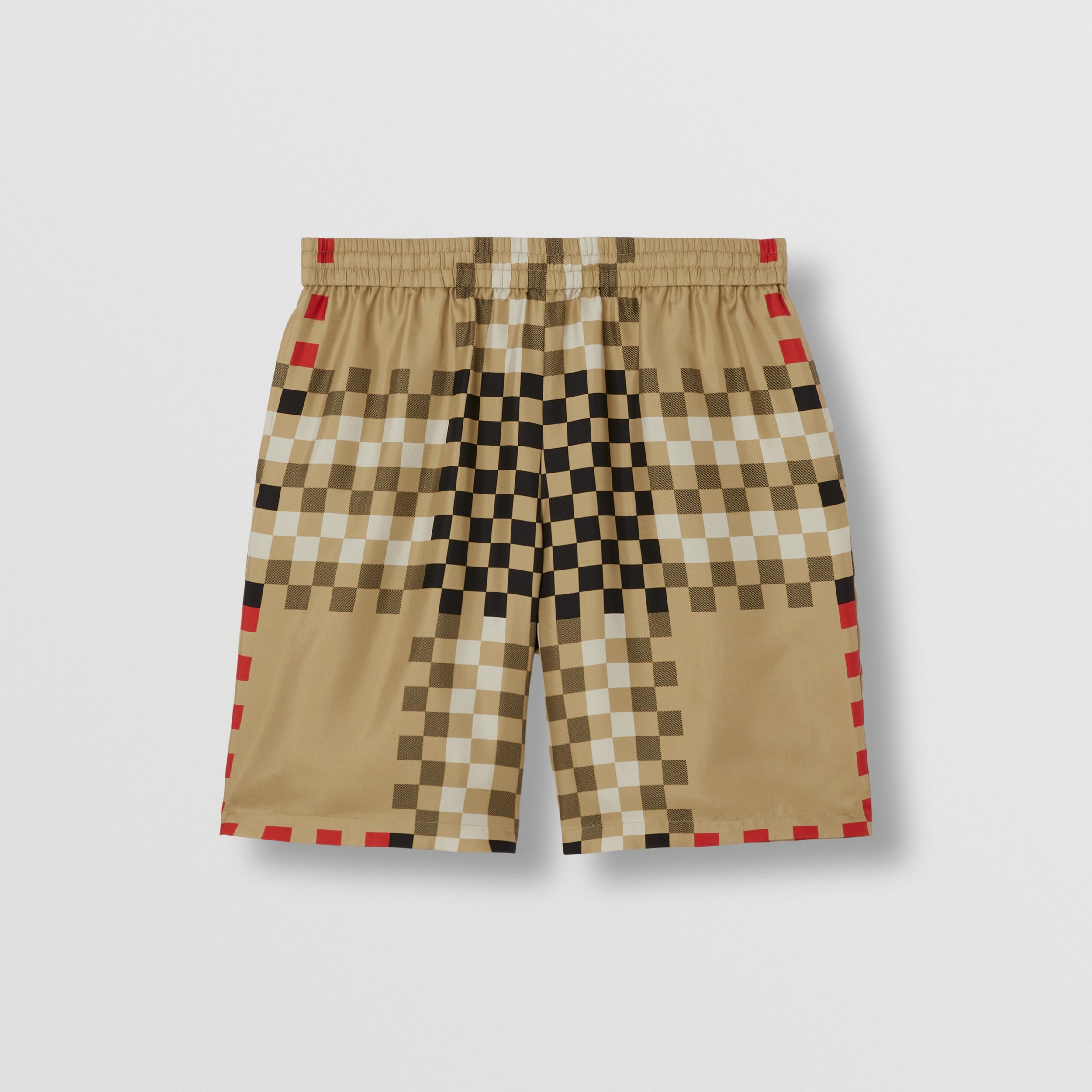Pixel Check Silk Shorts in Archive Beige - Men | Burberry® Official - 4