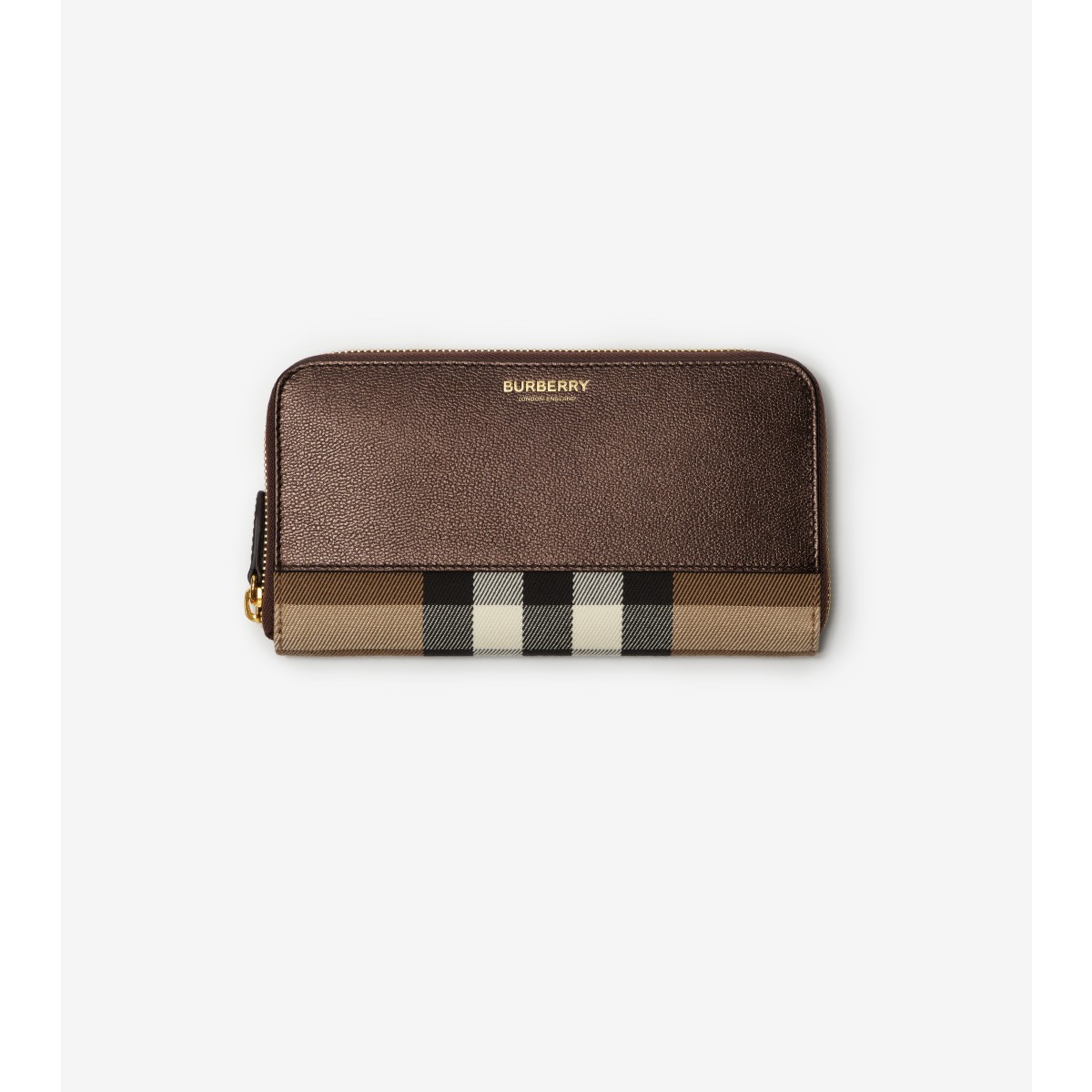 Check Large and Leather Zip Wallet