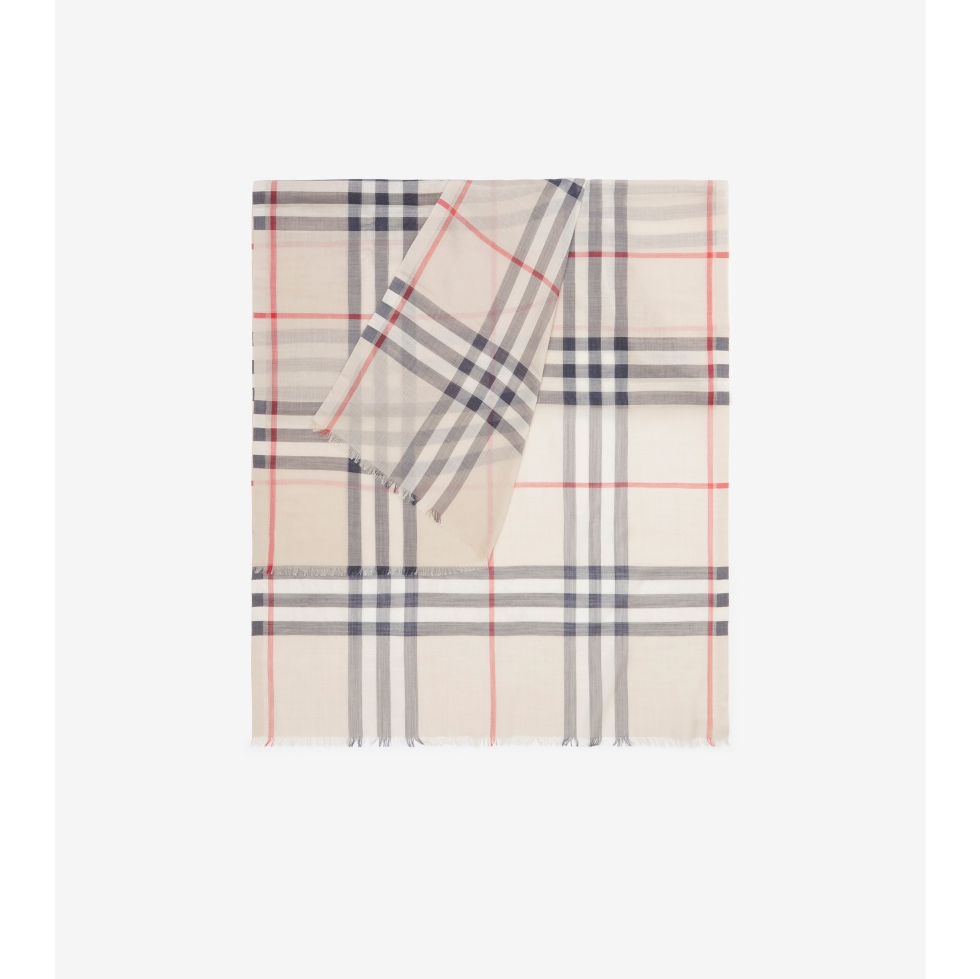 Check Wool Silk Scarf in Stone Burberry Official