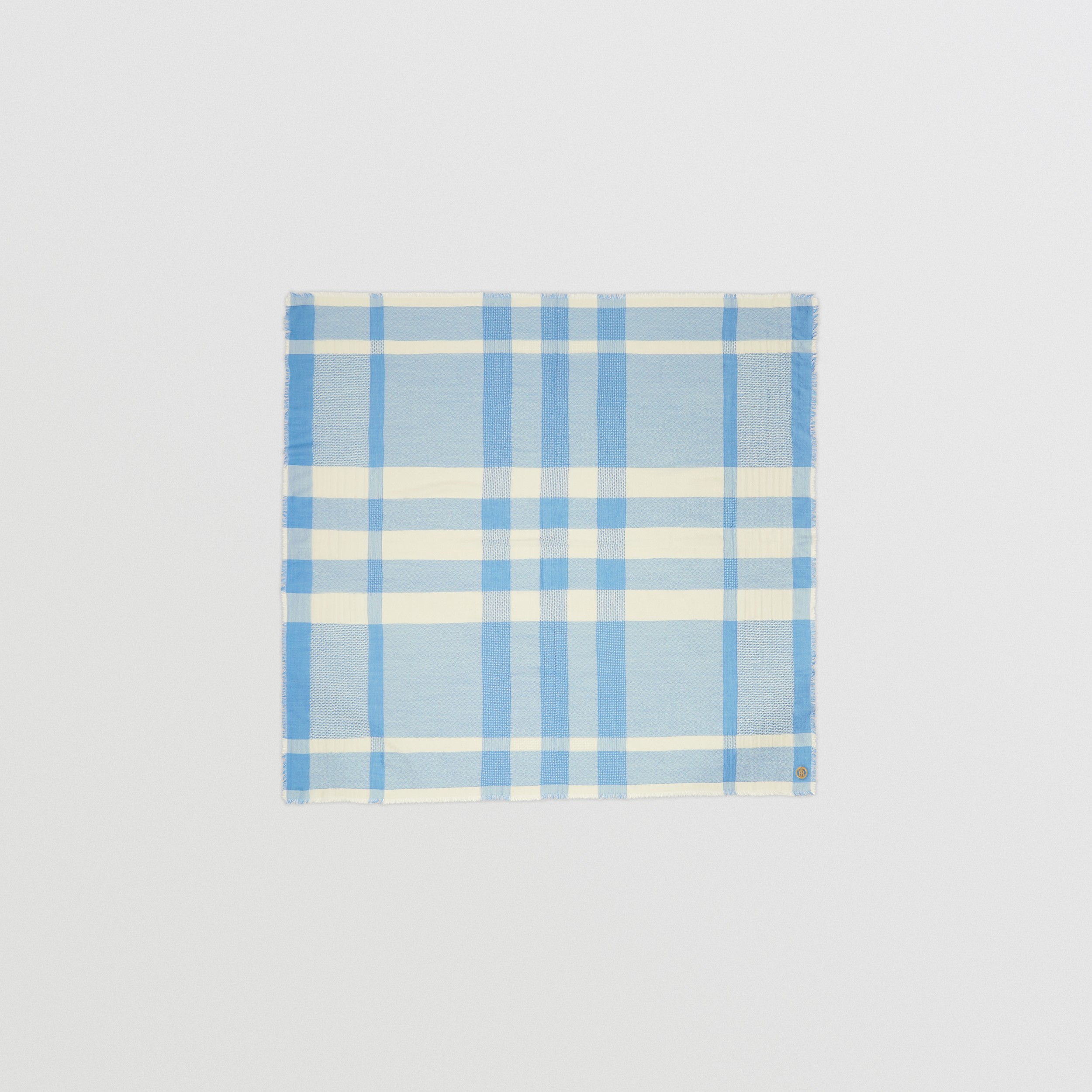 Check Cashmere Large Square Scarf in Pale Blue | Burberry® Official - 1