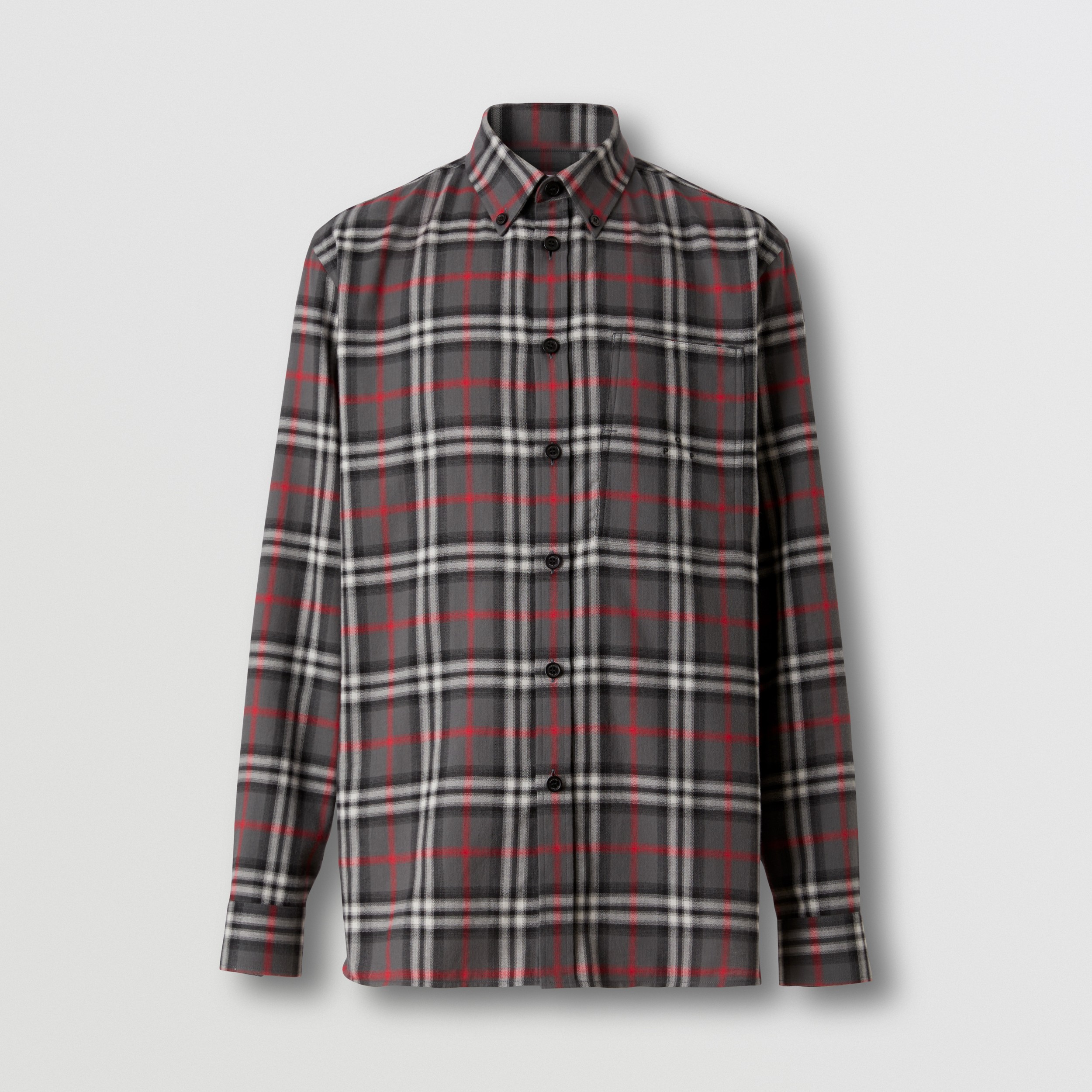 Blurred Check Cotton Oversized Shirt in Tempest Grey - Men | Burberry® Official - 4