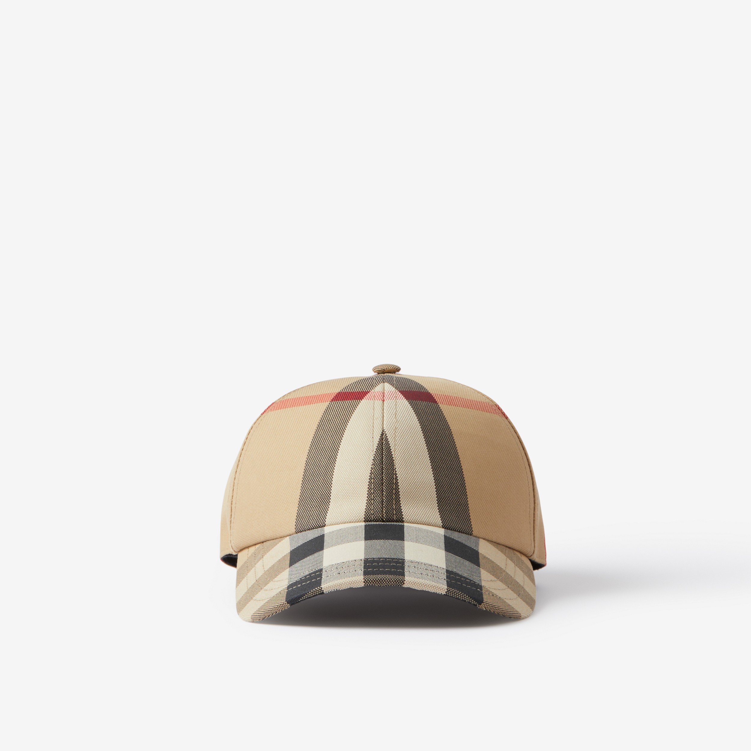Boné de beisebol em algodão xadrez com logotipo bordado (Bege Clássico) | Burberry® oficial - 1