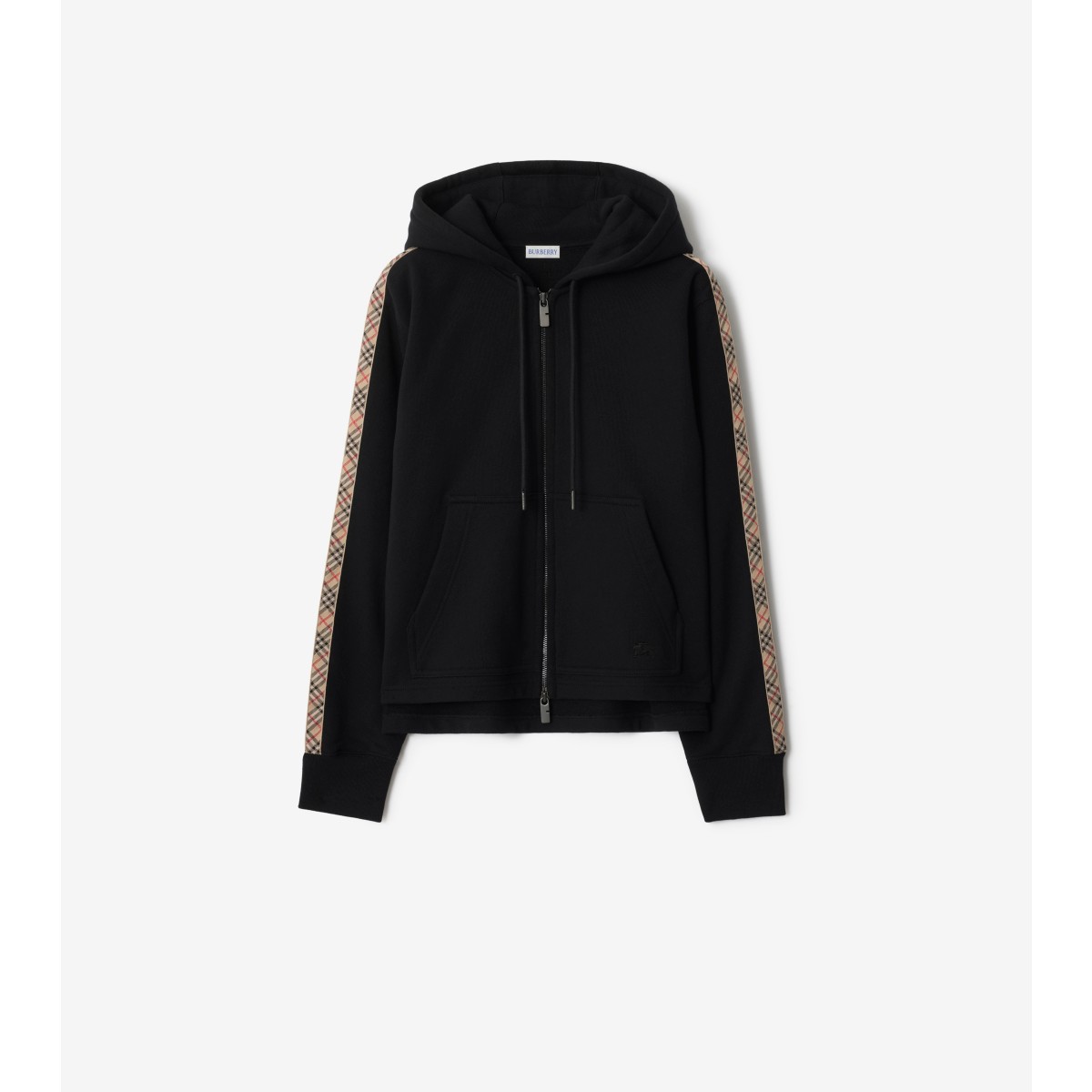  Check Trim Cotton Zip Hoodie