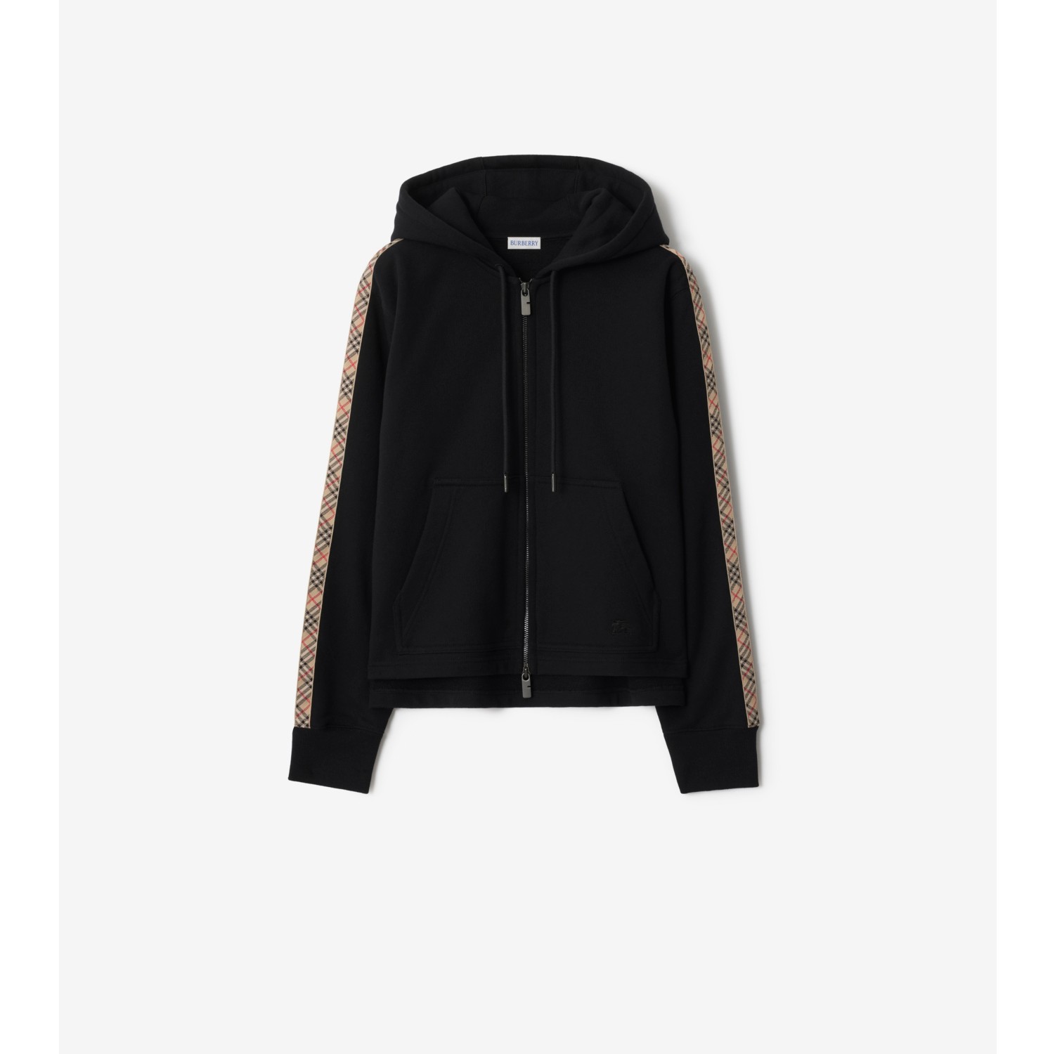 Check Trim Cotton Zip Hoodie