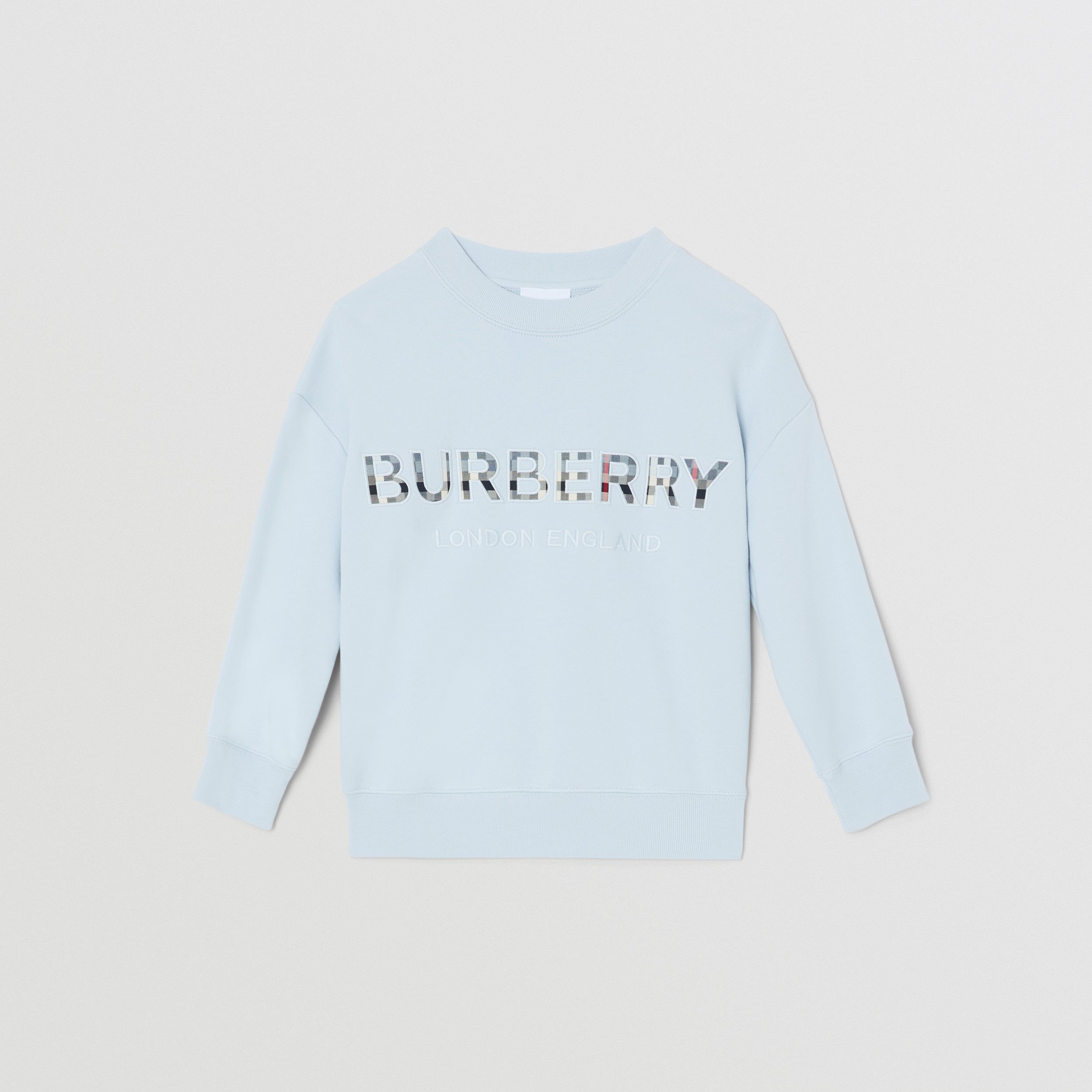 Embroidered Logo Cotton Sweatshirt in Ice Blue | Burberry® Official - 1