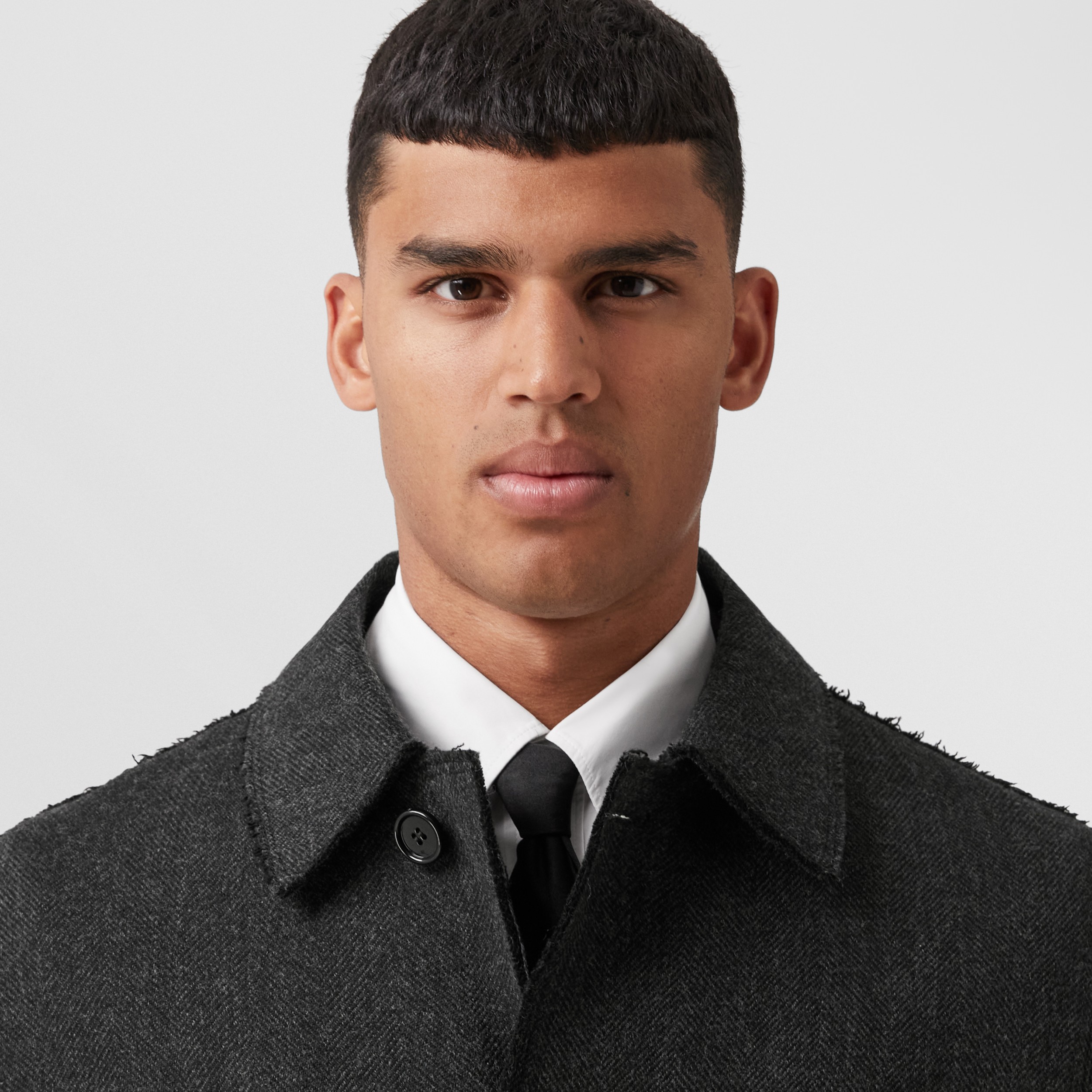 Rawedged Herringbone Wool Blend Car Coat in Charcoal Men Burberry