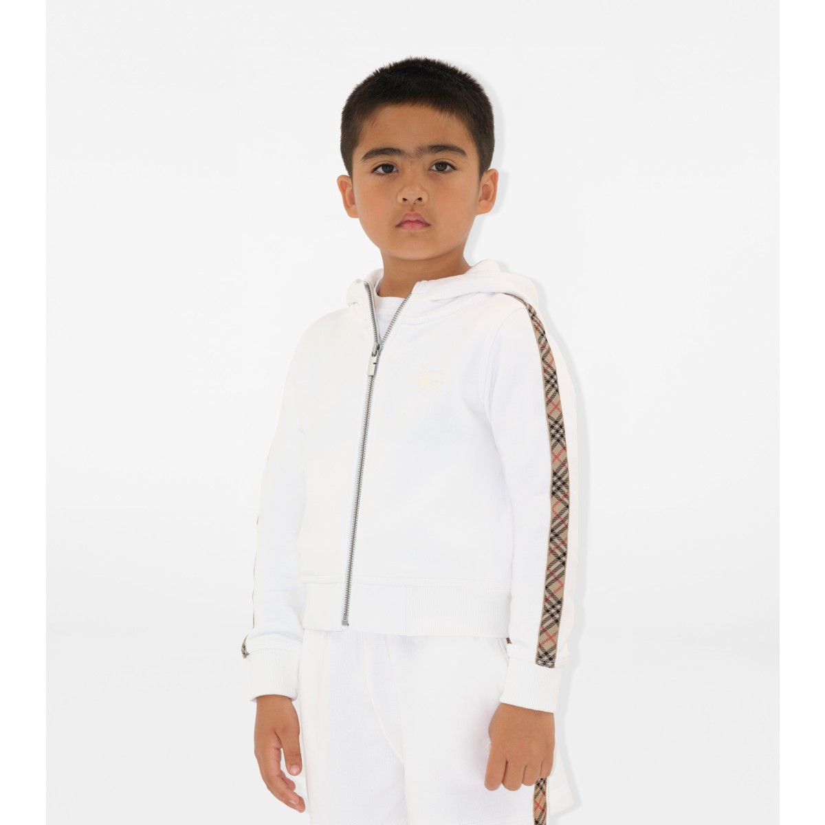  Check Trim Cotton Zip Hoodie