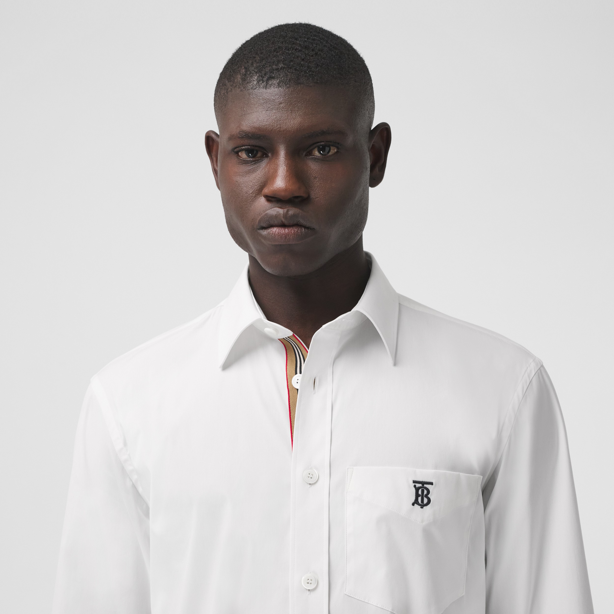 Monogram Motif Technical Cotton Shirt in White - Men | Burberry® Official - 1