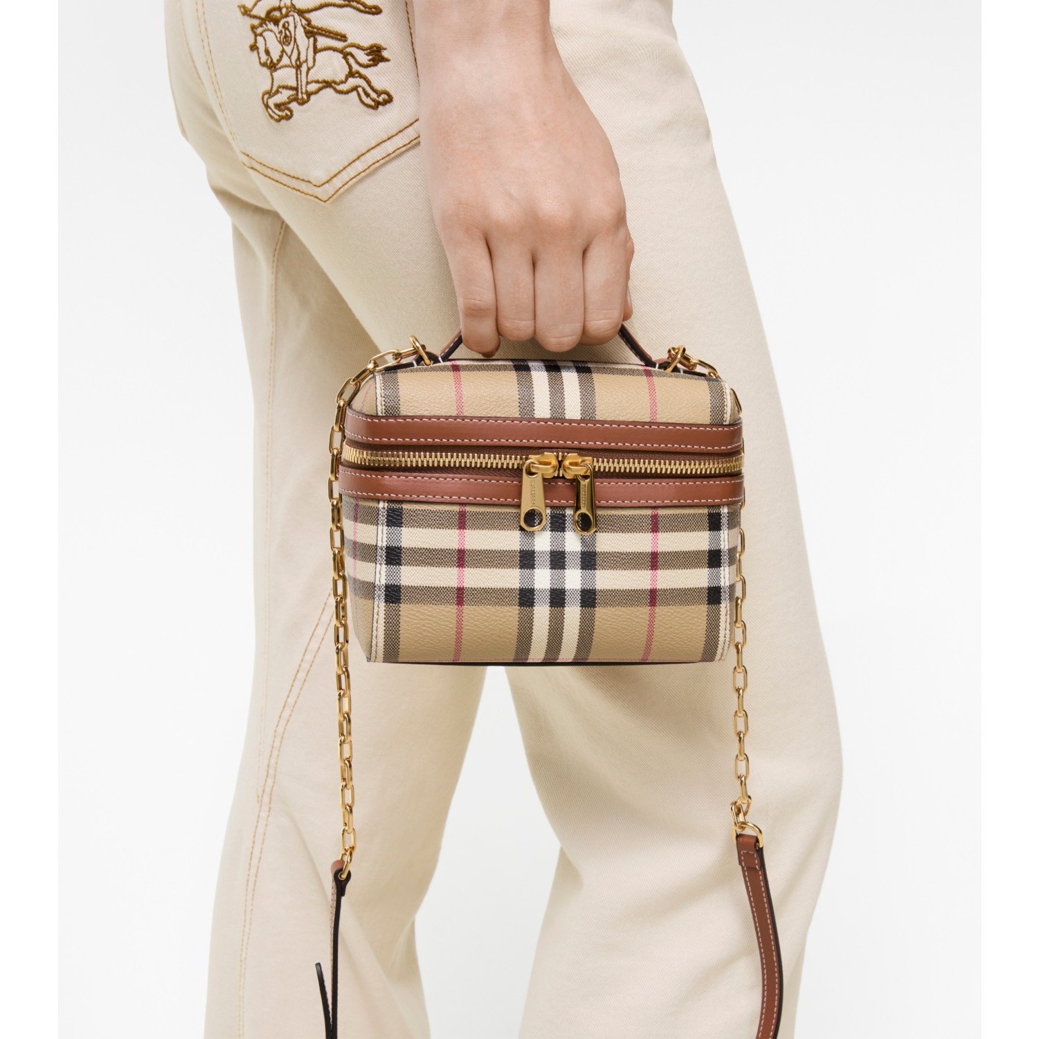Mini Check Vanity Bag in Archive beige - Women, Cotton, Technical