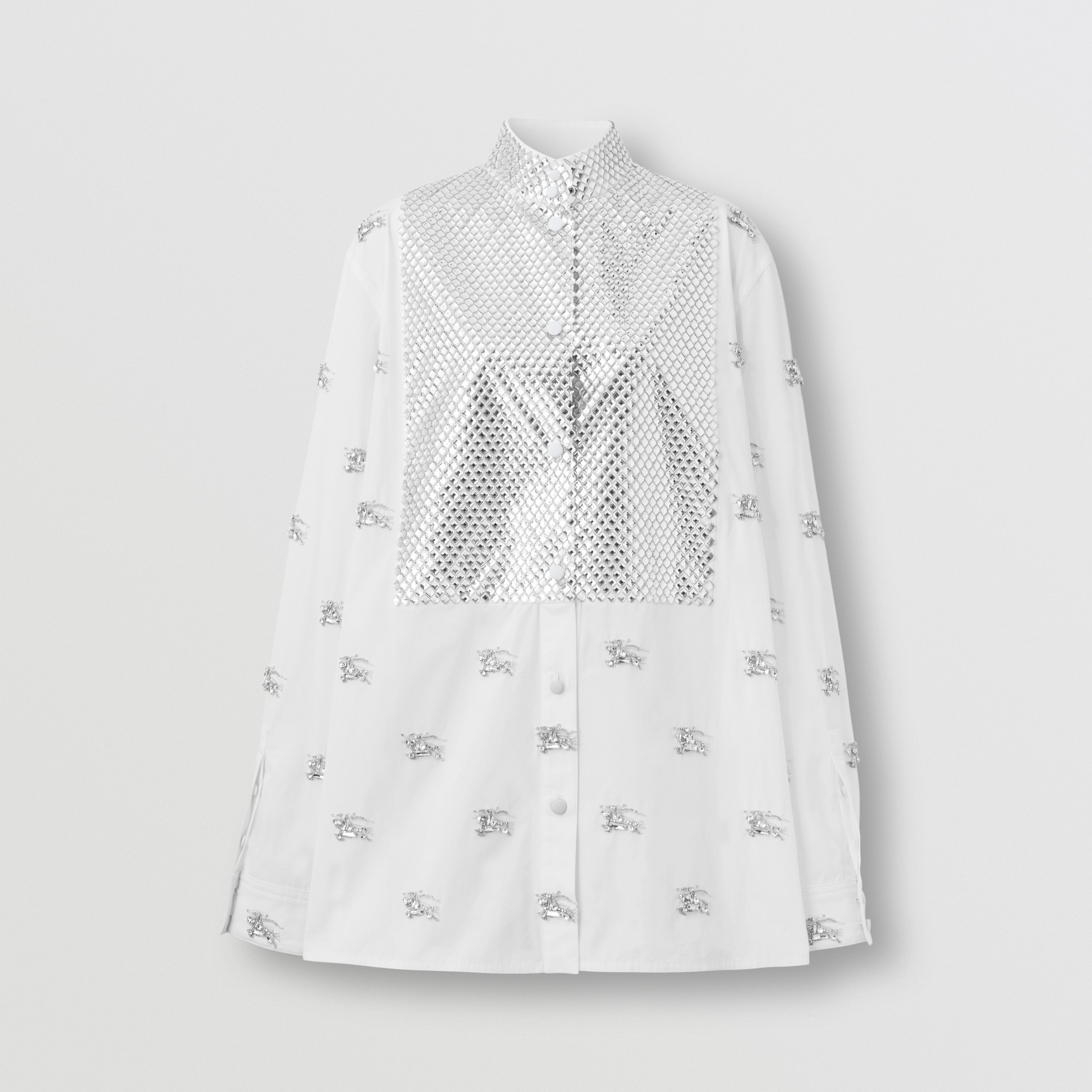 Crystal-embellished EKD Cotton Shirt in Optic White - Women | Burberry® Official - 4