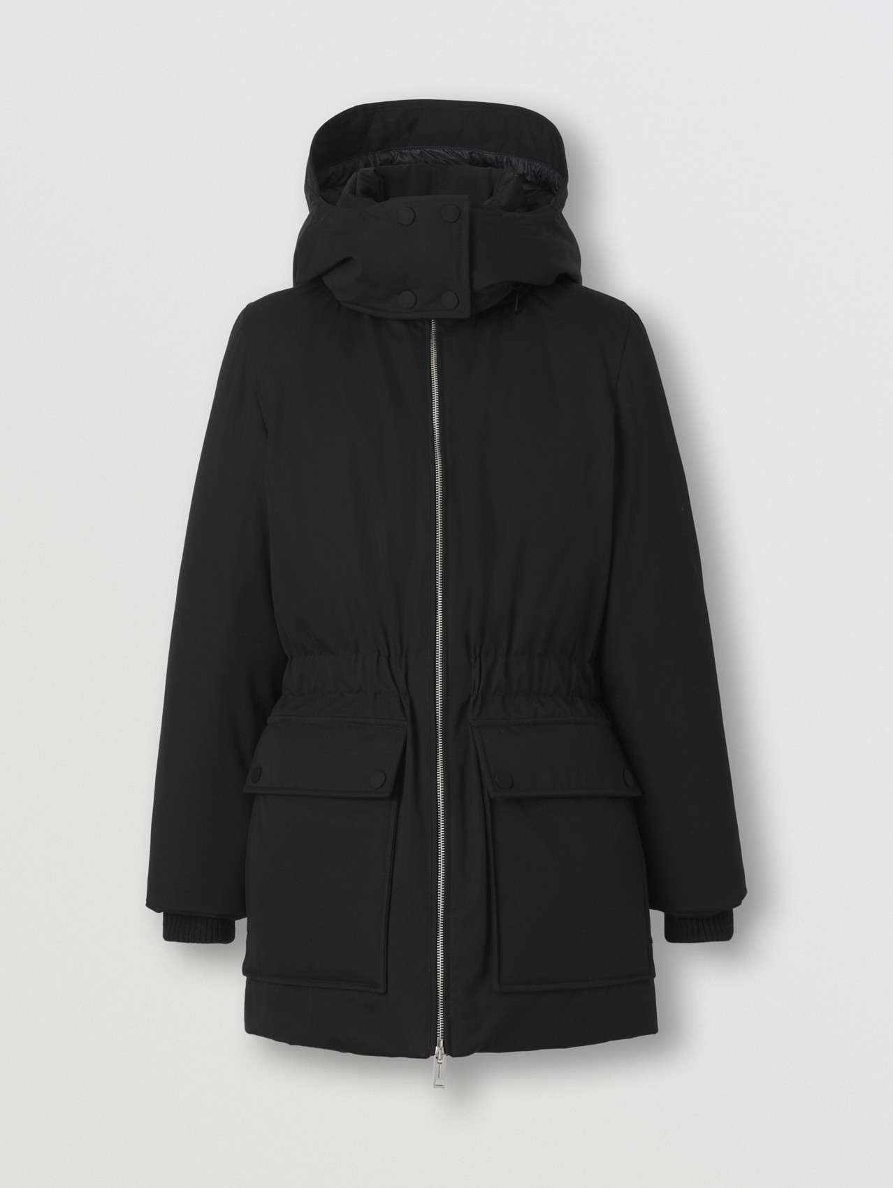 Detachable Hood Cotton Gabardine Coat in Black