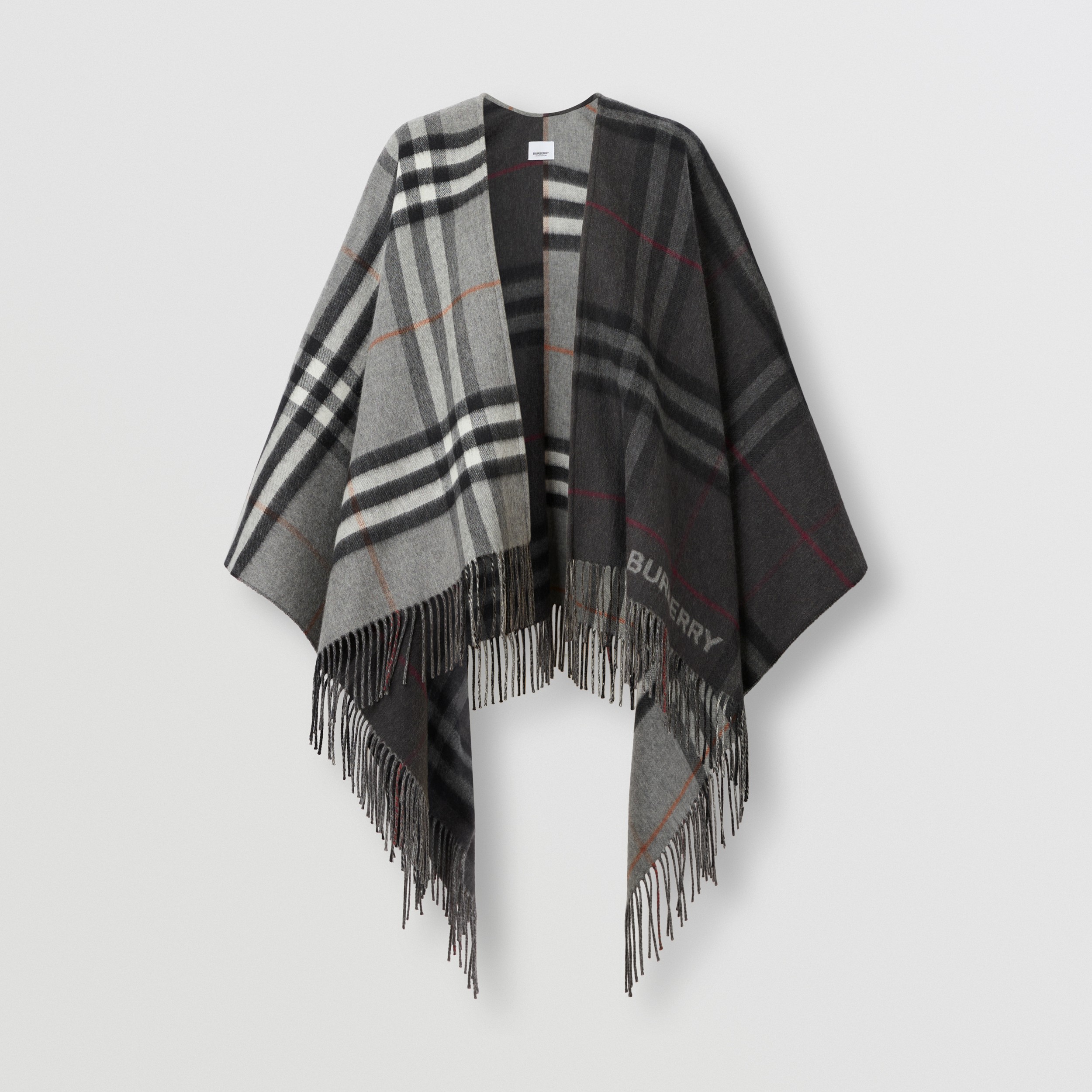 Contrast Check Wool Cashmere Jacquard Cape in Grey/charcoal - Women | Burberry® Official - 4