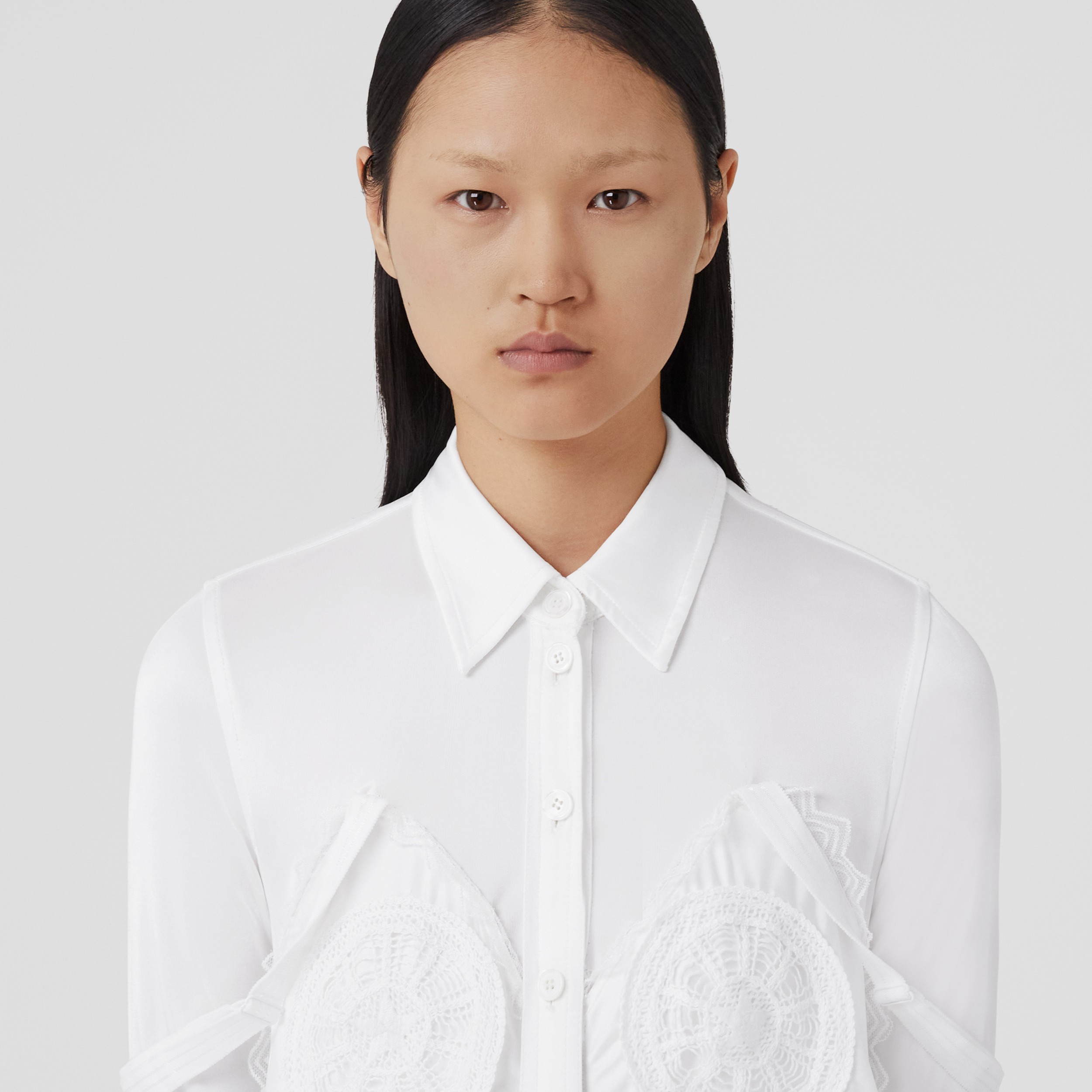 Vestido estilo camisa reconstruído de malha de viscose (Branco Óptico) - Mulheres | Burberry® oficial - 2