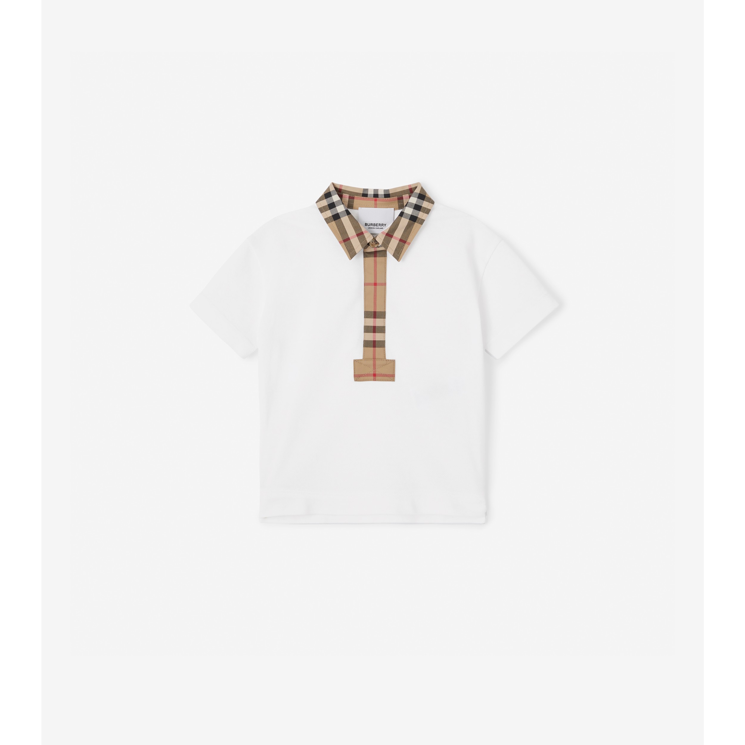 Vintage Check Trim Cotton Piqué Polo Shirt In White - Children | Burberry®  Official